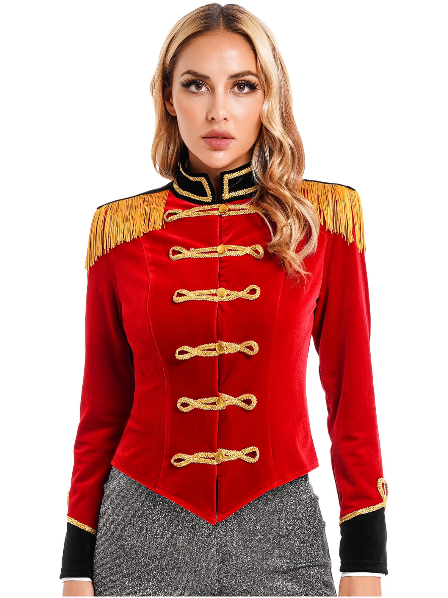 dPois Déguisement Cirque Femme Manches Longues Veste Cirque Dompteuse Cape Prince Présentatrice Gilet Costume Ringmaster Carnaval Mascarade S-3XL