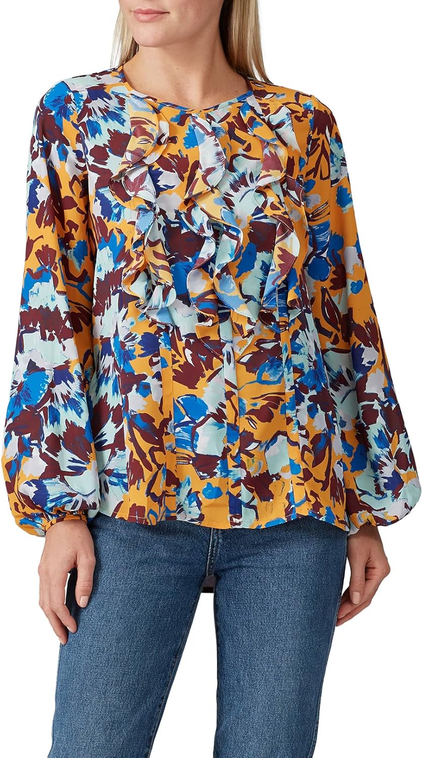 Rent The Runway Pre-Loved Ochre Floral Ruffle Front Blouse - Image 3