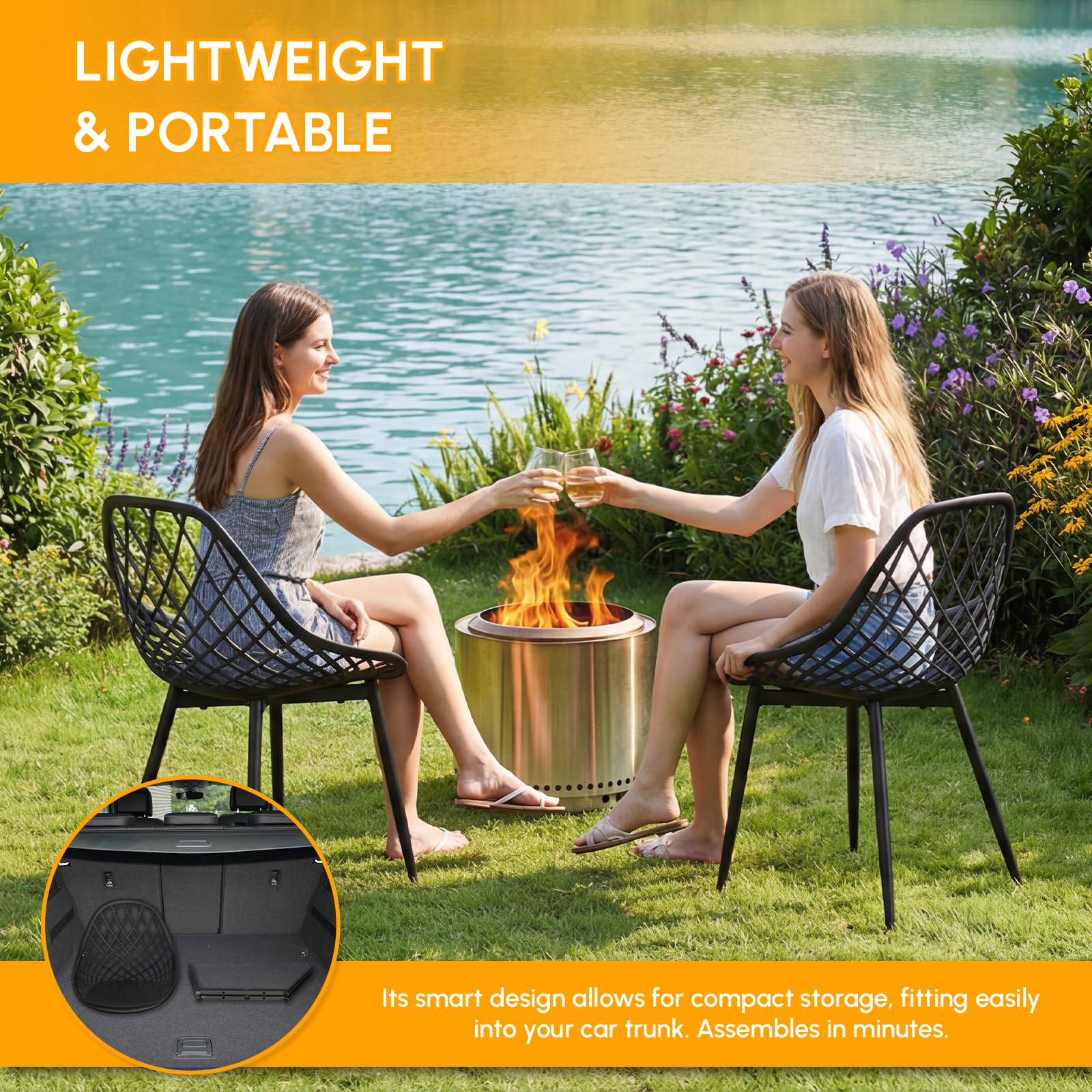 Gartenstuhl 8er Set, Gartenstühle mit Durchbrochenem Design aus PP & Metall, Wetterfeste Outdoor Stühle Esszimmer für Garten, Terrassenstühle, Balkonmöbel Kleiner Balkon, Esszimmerstühle, Schwarz