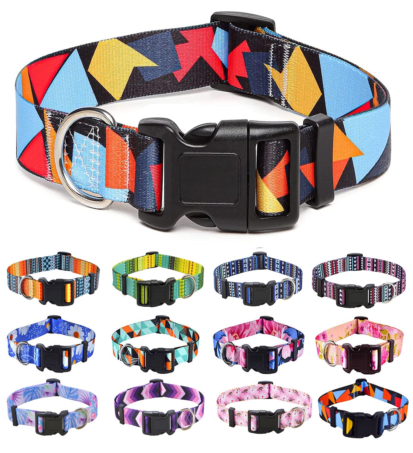 Mihqy Dog Collar for Small Dogs, Cute Small Medium Large Dog Pet Collar, with Bohemia Tribal Geometric Patterns, Soft Adjustable for Boy Girl Female Male Puppy Dog Collar(Color Block,S)