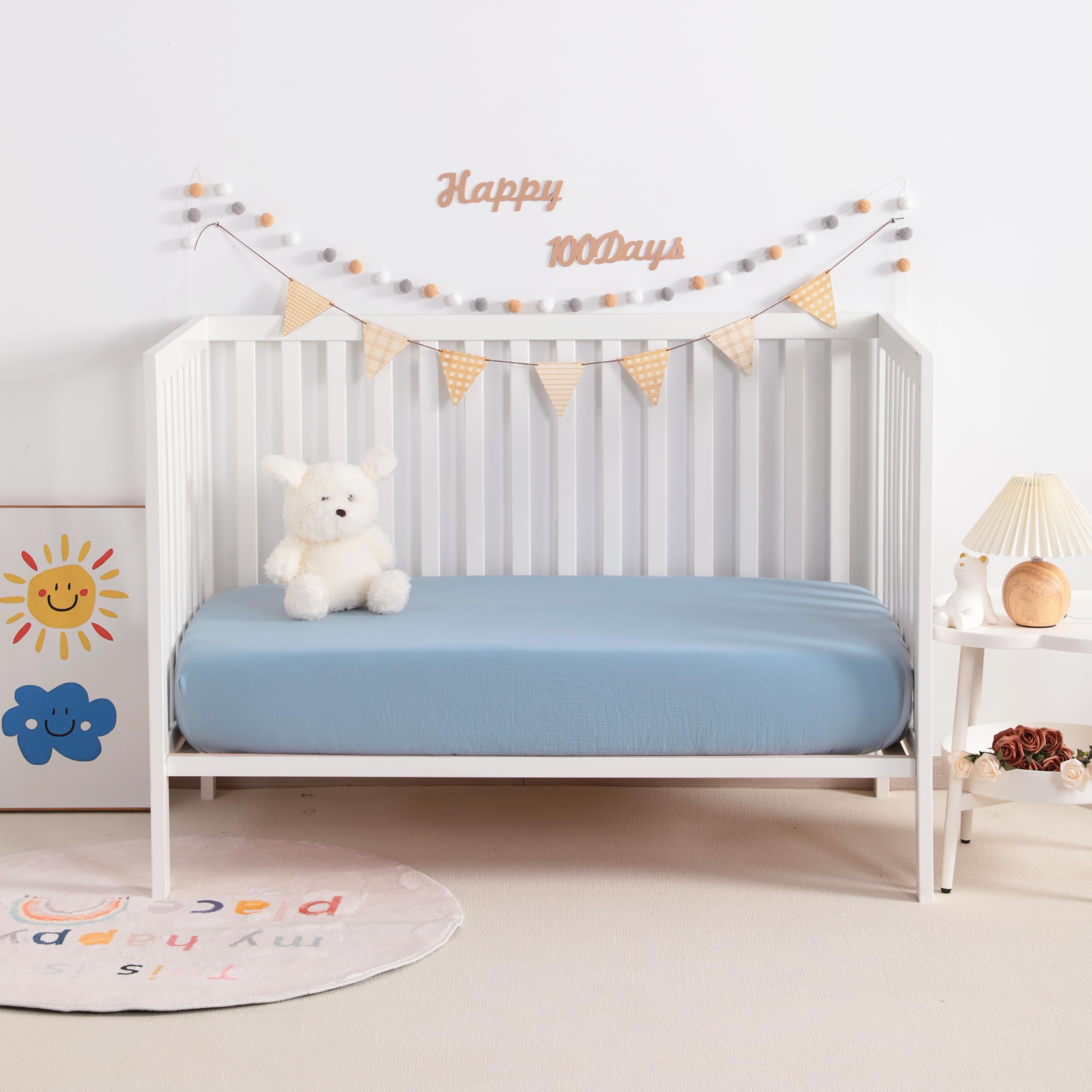 NTBAY Confezione da 2 lenzuola in mussola di cotone, morbide e traspiranti, a doppio strato, 61 x 96 cm, per culle e materassi per bambini, ragazzi, ragazze, unisex, colore celeste, 61 x 96 cm