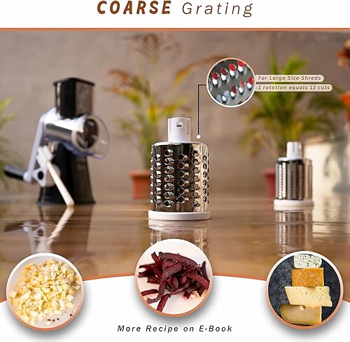 Miniatura 3 de Rallador rotativo de queso con manivela con mango - Trituradora de queso 3 en 1 - Rallador giratorio fácil de limpiar - Cortador de verduras de
