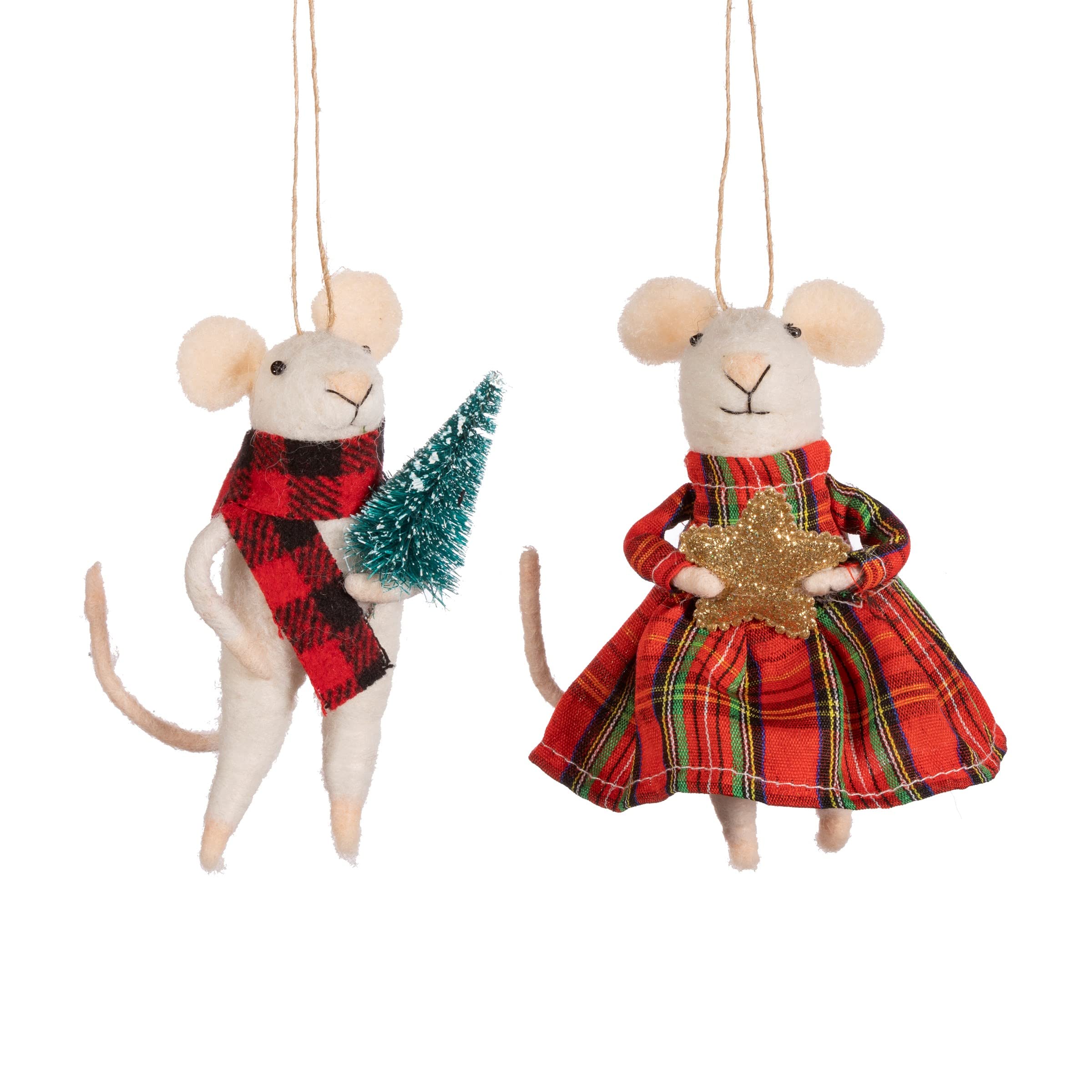 Sass & Belle Red, Green Sass And Belle Tartan Mouse Couple Decoration Set Of 2 Assorted