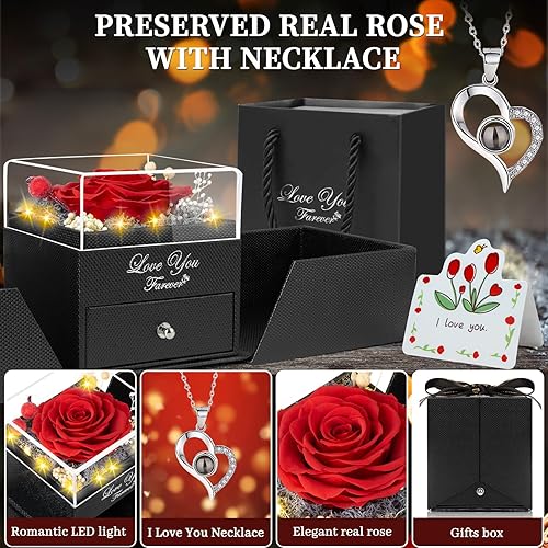 Miniatura 2 de Rosa real roja preservada, flores eternas, regalos de rosas para mamá, abuela, esposa, novia, en el día de la madre, día de San Valentín, regalos