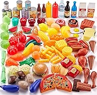 Shimfun 143-Piece Pretend Play Food Set for Kids Kitchen - Fruits, Veggies, Pizza, Snacks + Storage Bag & Water Bottle