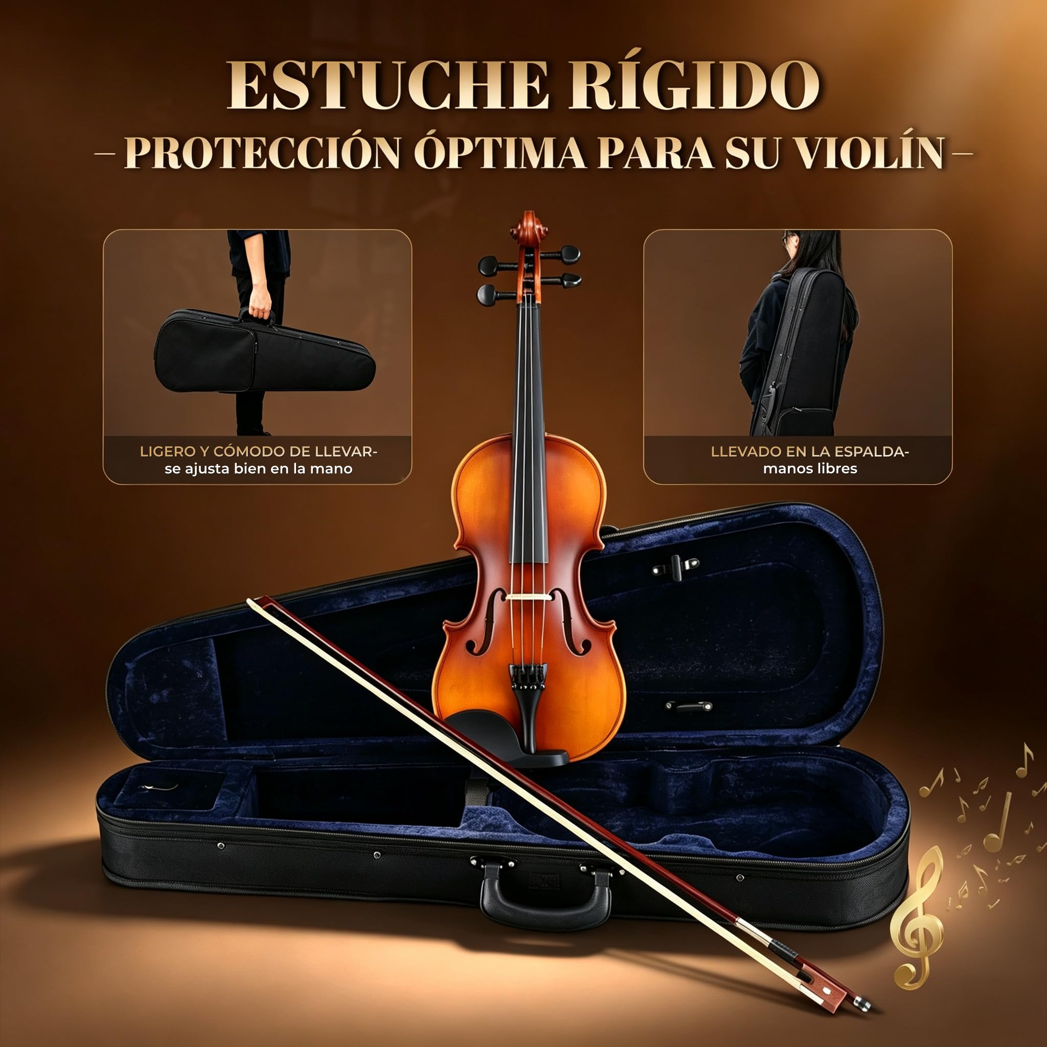 GLARRY GV104 Violín 1/4 para Principiantes, Madera de Tilo, Acabado Mate | Violín con Estuche y Accesorios, Arco, Colofonia y Puente, Acabado Mate Natural