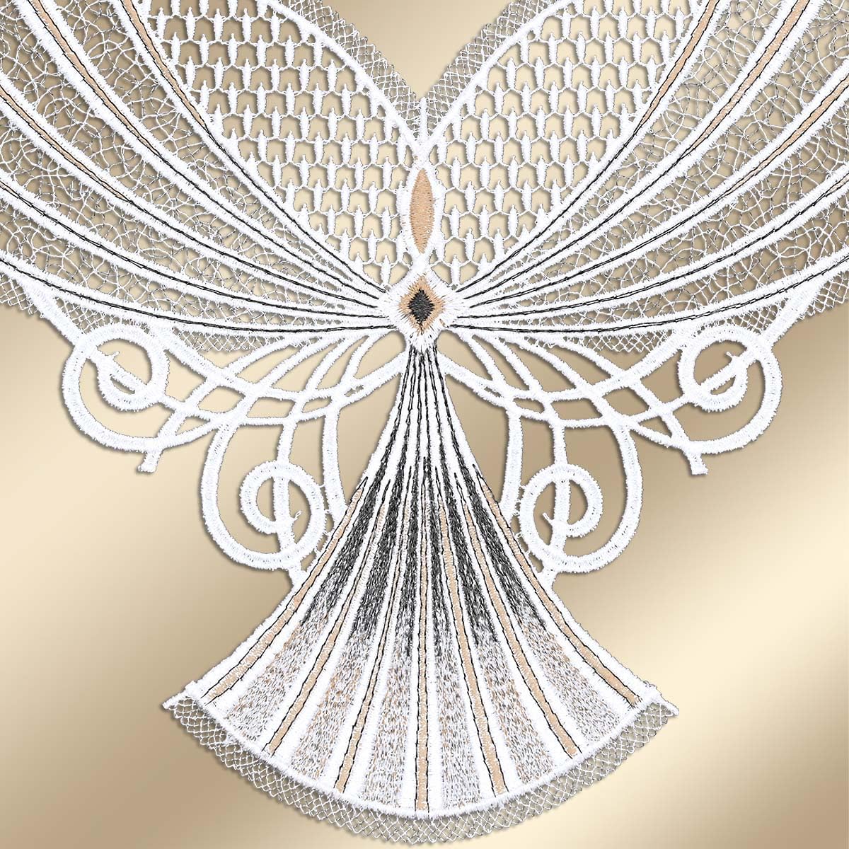 Scheibenhänger Aluna Echte Plauener Spitze Moderne Fächerspitze in weiß, beige und anthrazit Klassische Spitzengardine mit Ornamenten 31 x 44 cm