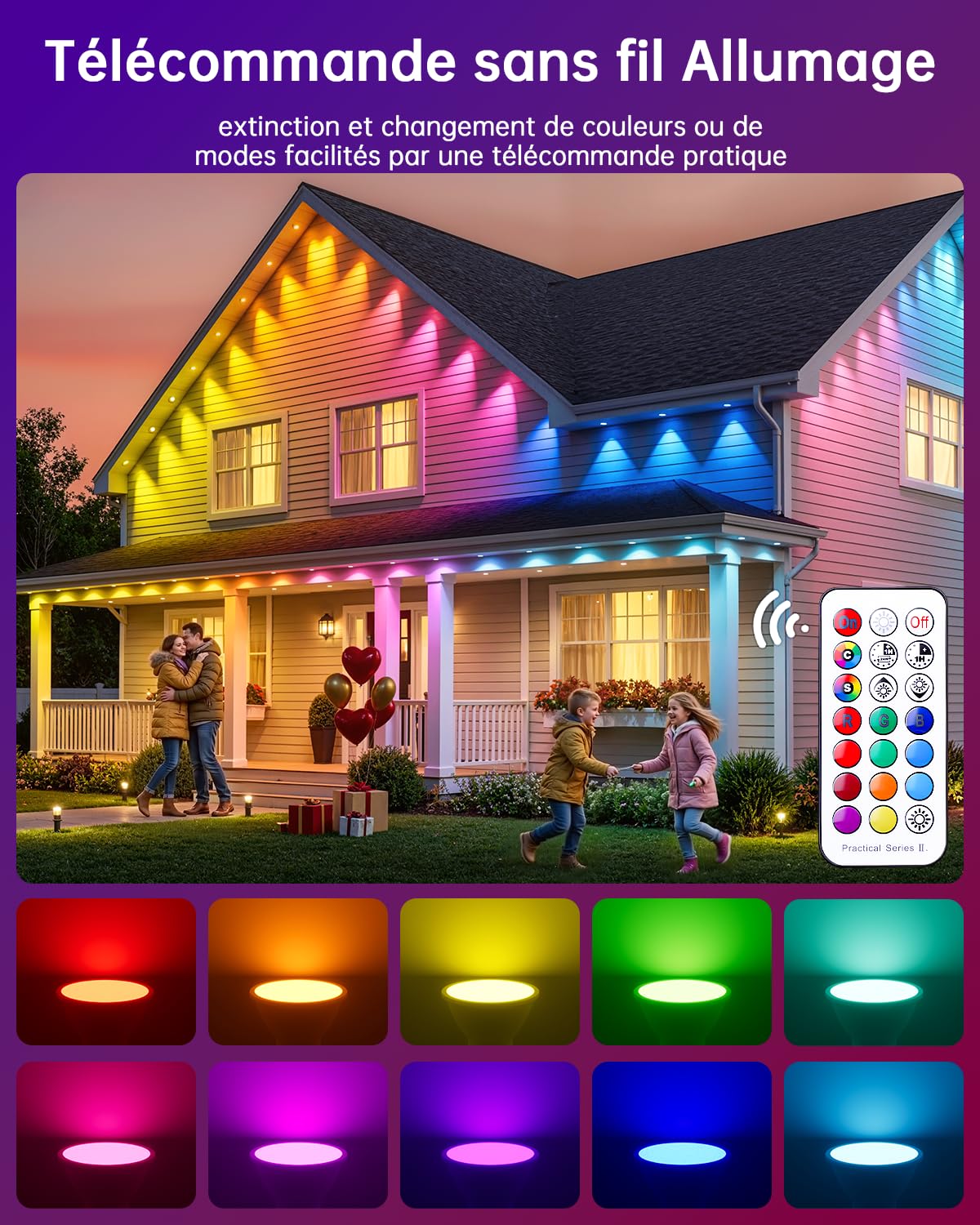 YAYZA! Ampoule LED GU10 Blanc Froid 5W, 6000k RGB Dimmable Ampoule Couleur, Spot Changementde Couleur, 450lm(équivalent 50w),12 Couleurs, 5 modes,Timing, Avec Telecommande (Pièce de 8