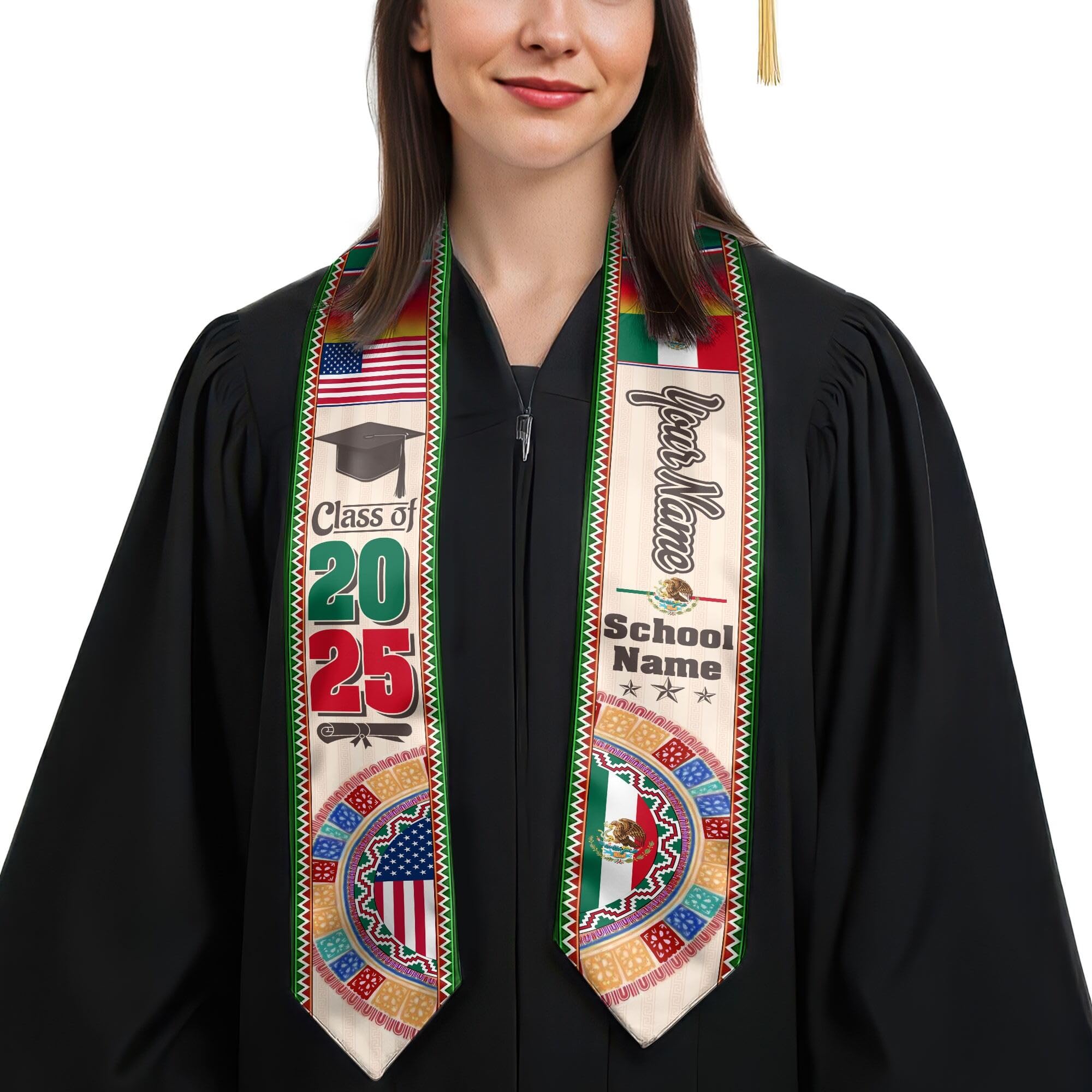 MonkeyVan Personalized Graduation Stole for Mexico Senior, Mexican Flag Graduation Sash Class of 2025 Graduation Day Gifts S398