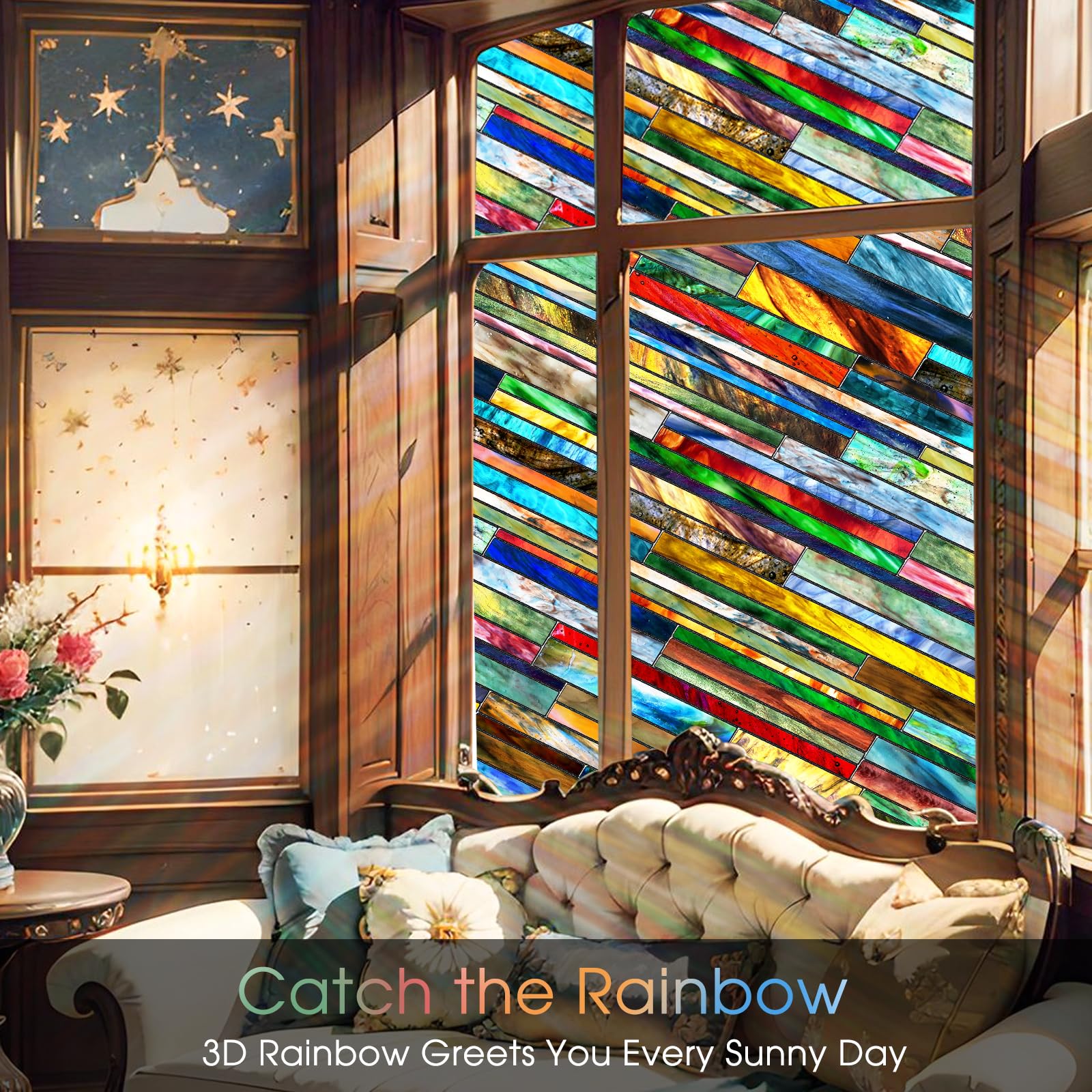 Snapklik.com : Stained Glass Window Film: Upgrade 3D Rainbow Window ...