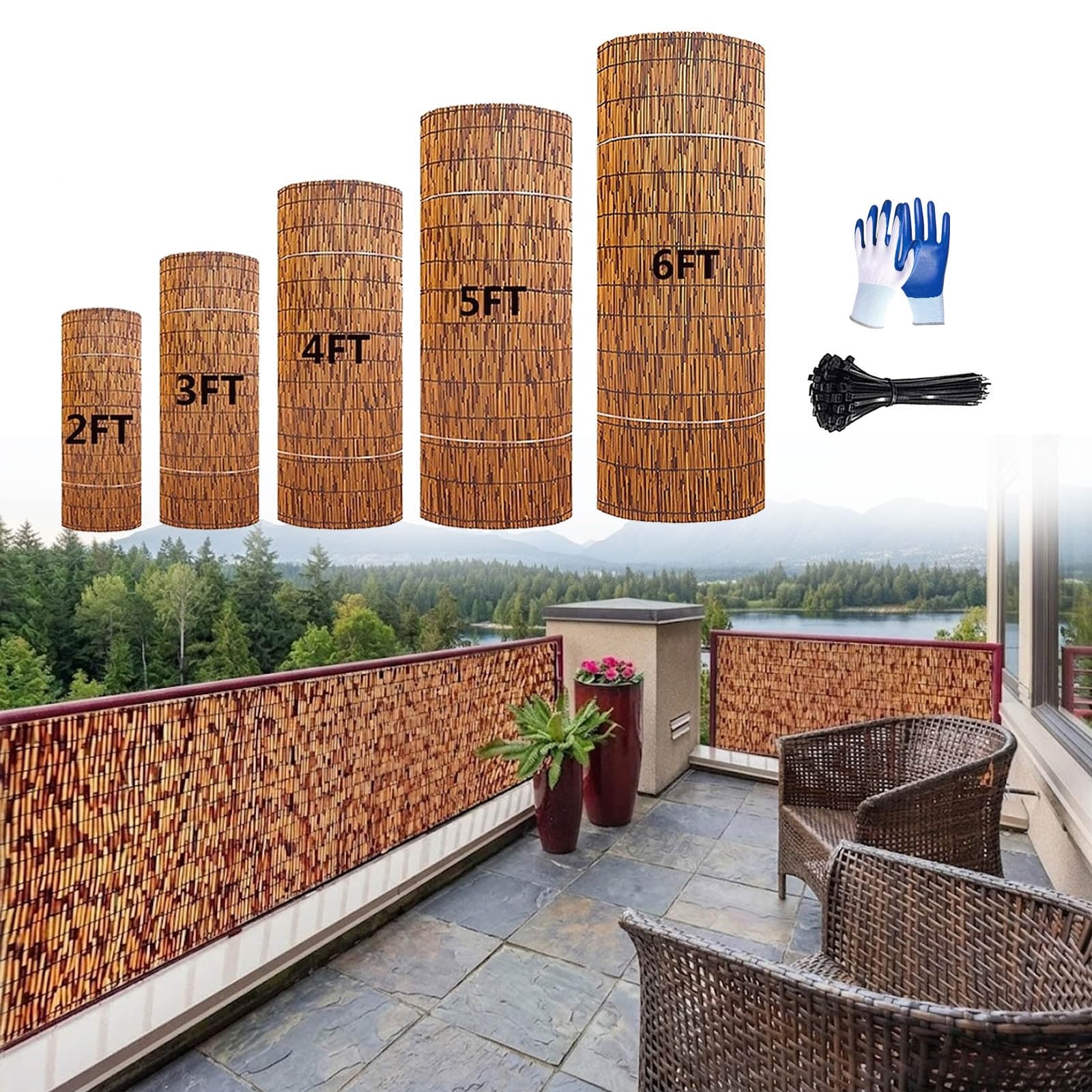 Recinzione Bamboo Esterno Arell in Canna Di Bamboo Naturale Cannette in Canna Di Bambù 30-200cm Canniccio Robusti/Impermeabili/Privacy/Ombreggiante Per Giardino/Piscina/Tetto(Marrone,140x750cm)