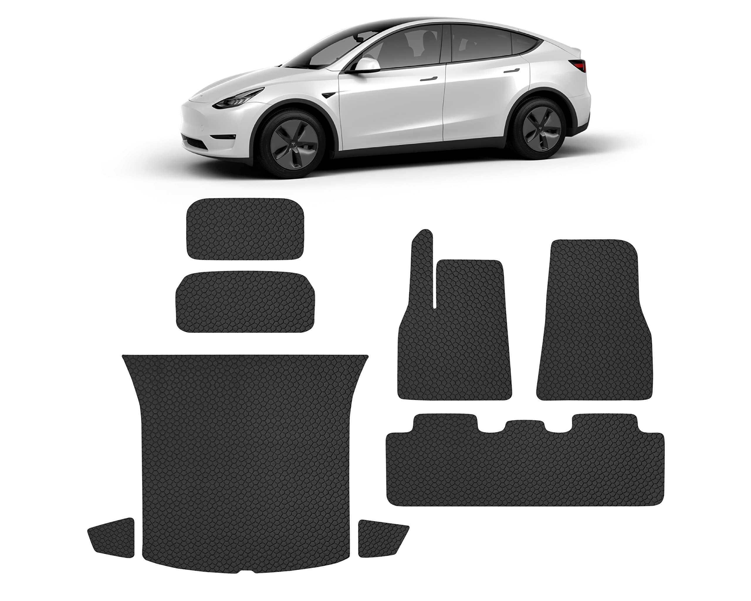 YelloPro Custom fit Heavy Duty Complete Set (8pcs) Floor Mat for 2020 2021 2022 2023 Tesla Model Y - 5 Seats - All Weather - Made in USA - Black Rubber Environmental Waterproof Accessories