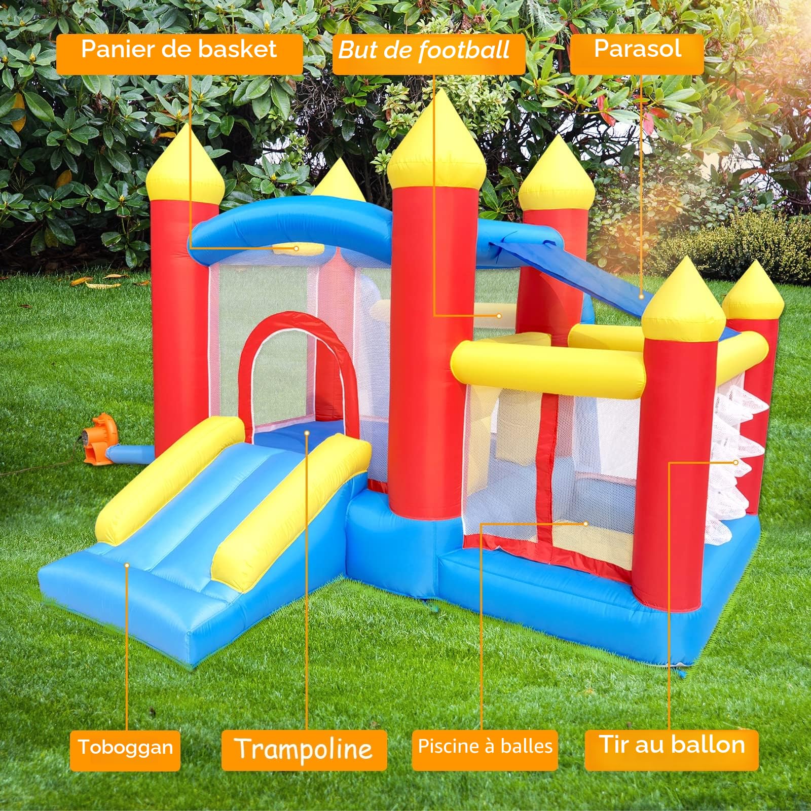 Ballsea Château Gonflable avec Souffleur, Château Gonflable Intérieur/Extérieur pour Enfants de 3 à 8 Ans, Meilleur Cadeau de Vacances/Anniversaire pour Enfants 312 x 272 x 200 cm