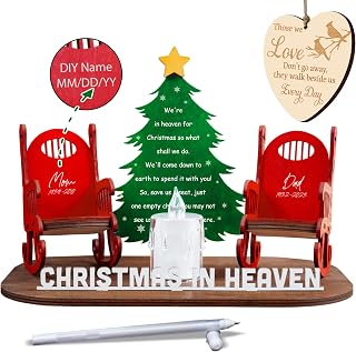 Memory Christmas in Heaven Wooden Candle Holder, Memorial Ornament, Bereavement Keychain, Sympathy Card Gift for Loss of Mom Dad, DIY Decoration Christmas in Heaven Rocking Chair Keepsake FF630