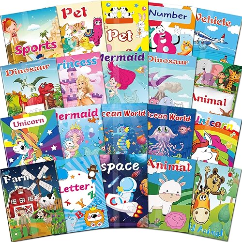 Kalysky Paquete de 20 libros para colorear para niños de 4 a 8 años (5.1 x 7 pulgadas), mini libros para colorear para niños, recuerdos de fiesta,