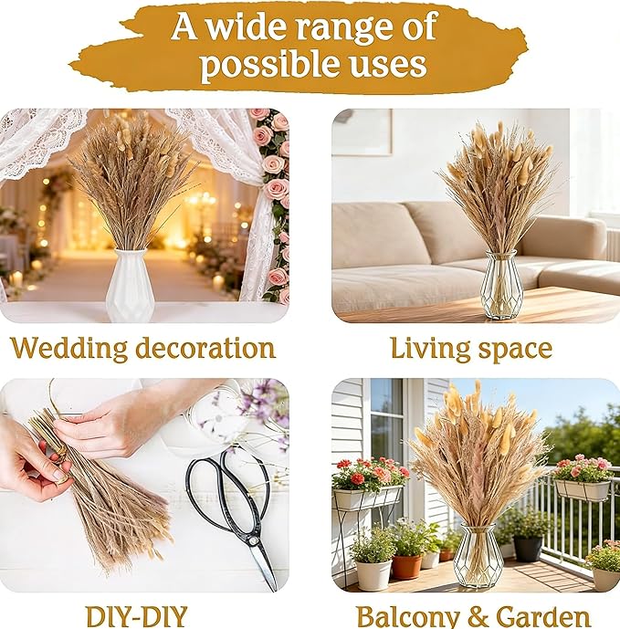 100 Pcs Pampas Grass Boho Decor, Flores Secas 17" para Jarrón miniatura 8