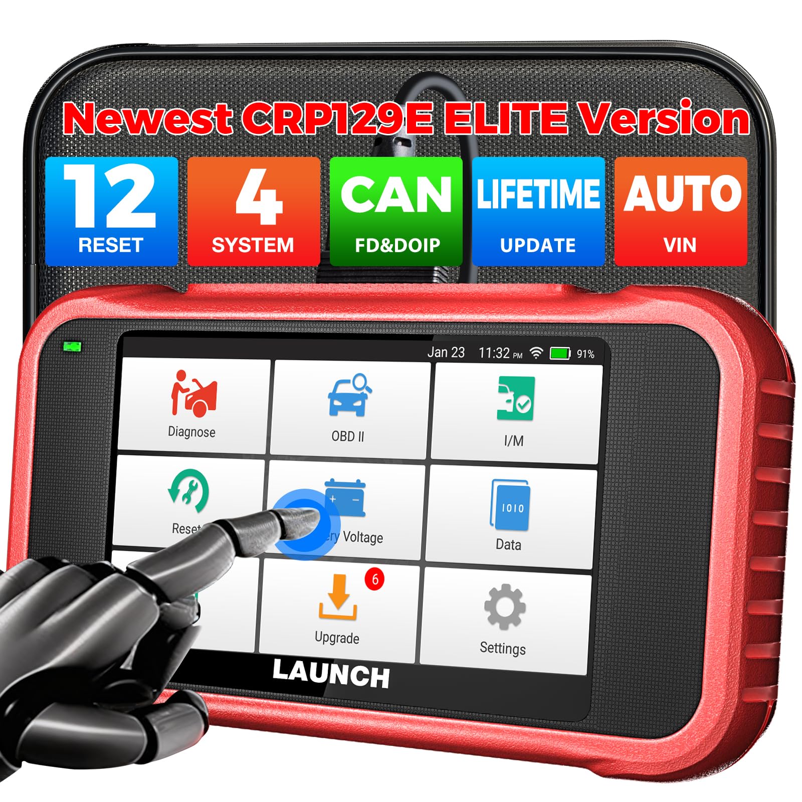 LAUNCH CRP129E V2.0 obd2 Diagnosegerät Auto,KFZ-Codeleser EOBD Tester für ABS/SRS/Motor/Getriebe mit 12 Reset Service für DPF,Öl,EPB,SAS,TPMS,BMS,Drosselklappe regulieren,Injektor Codierung