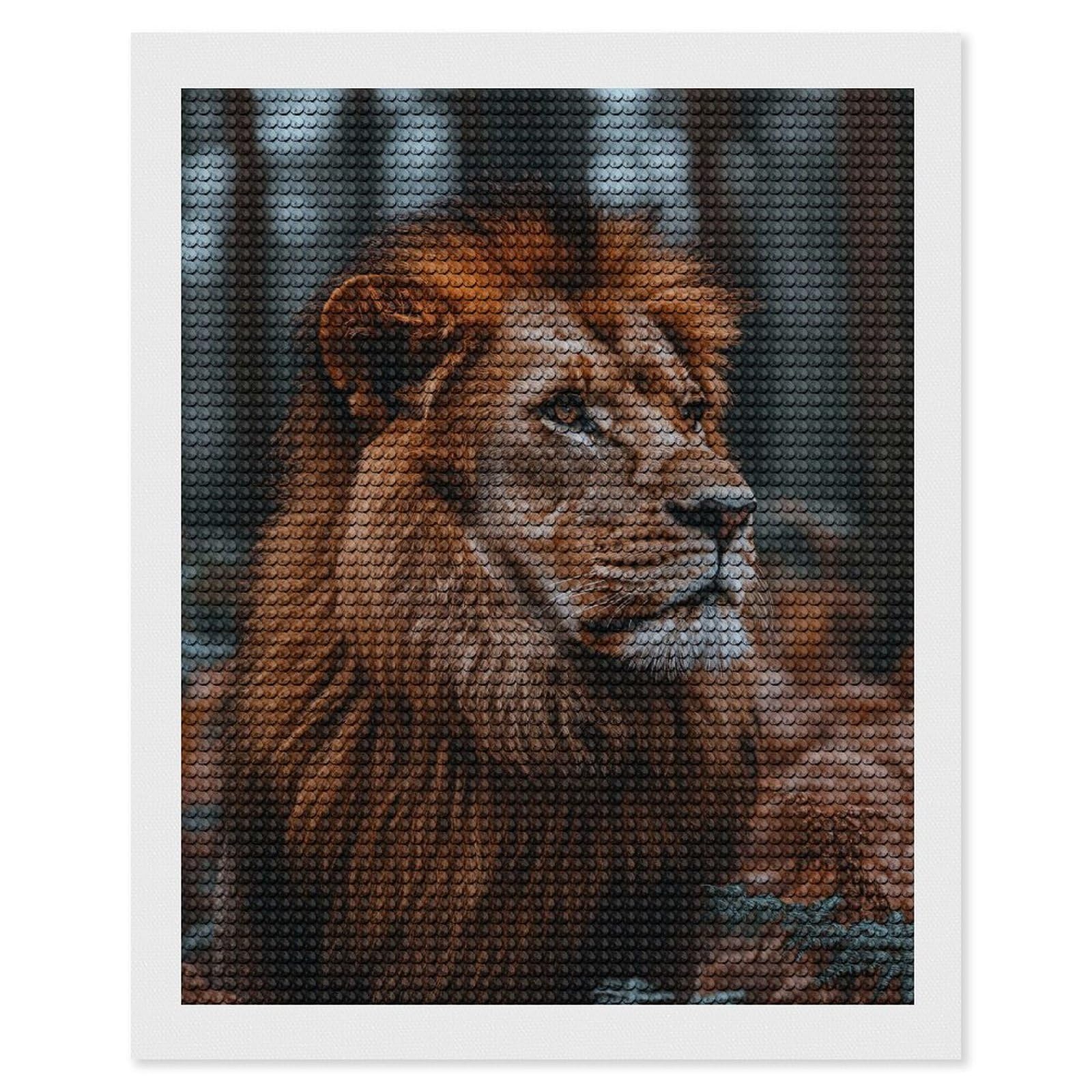 Junmoney Majestic Lion Portrait in Natural Setting Diamond Painting Canvas Set 16"x20", Easy to Enjoy, Adhesive Canvas, Office Decor, Holiday Gift Idea, with Tool Kit
