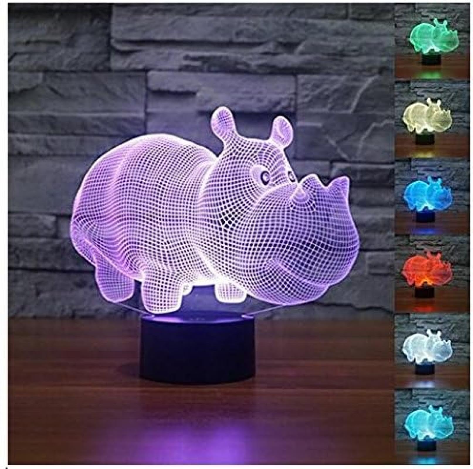 ItoNC 3D Young Rhinoceros Night Light 16 Color Change LED Remote Control Table Desk Lamp Acrylic Flat ABS Base USB Home Decoration Toy Birthday Xmas Kid Children Gift