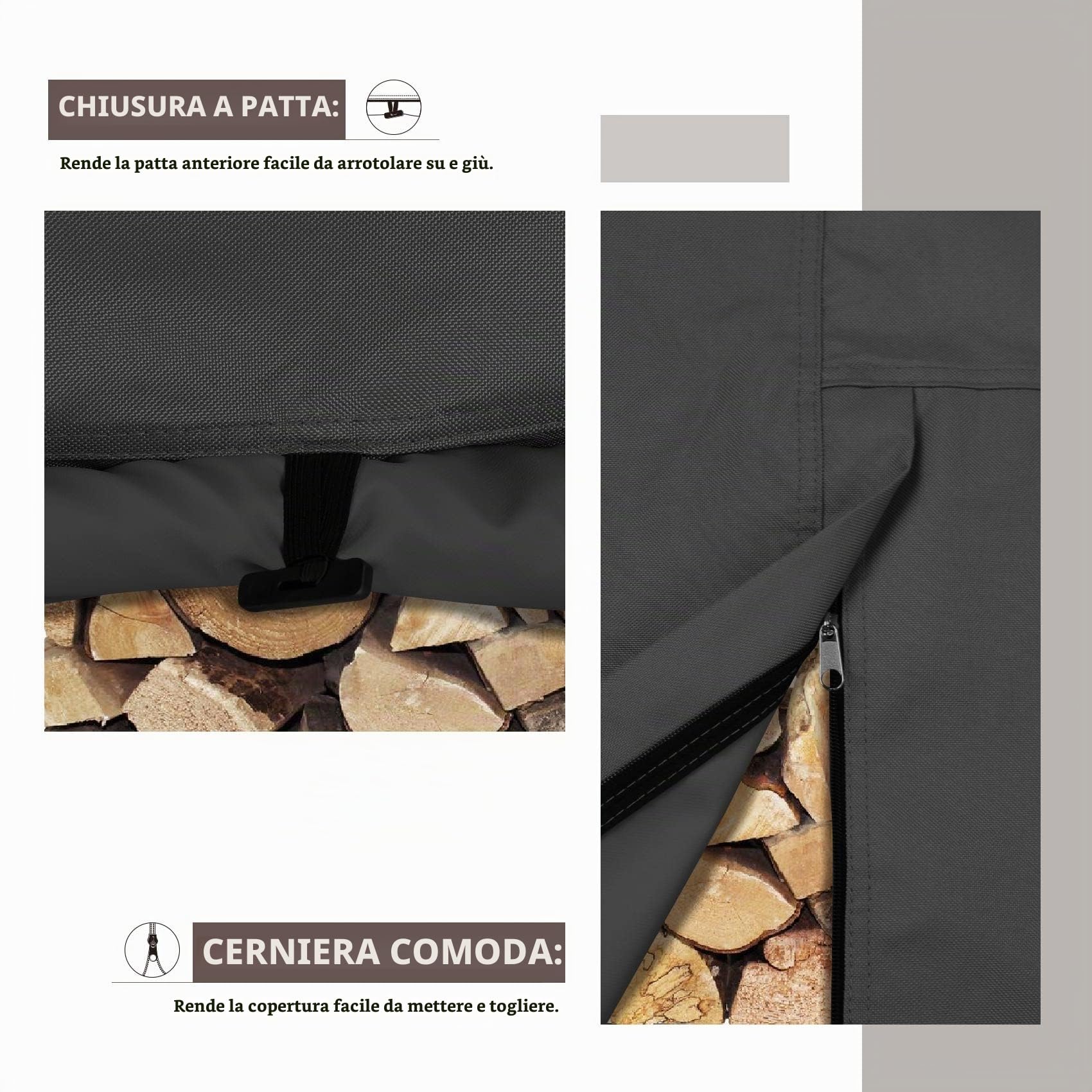 ULTCOVER Copertura impermeabile per legna da ardere, 2,4 m, resistente, per esterni, colore nero