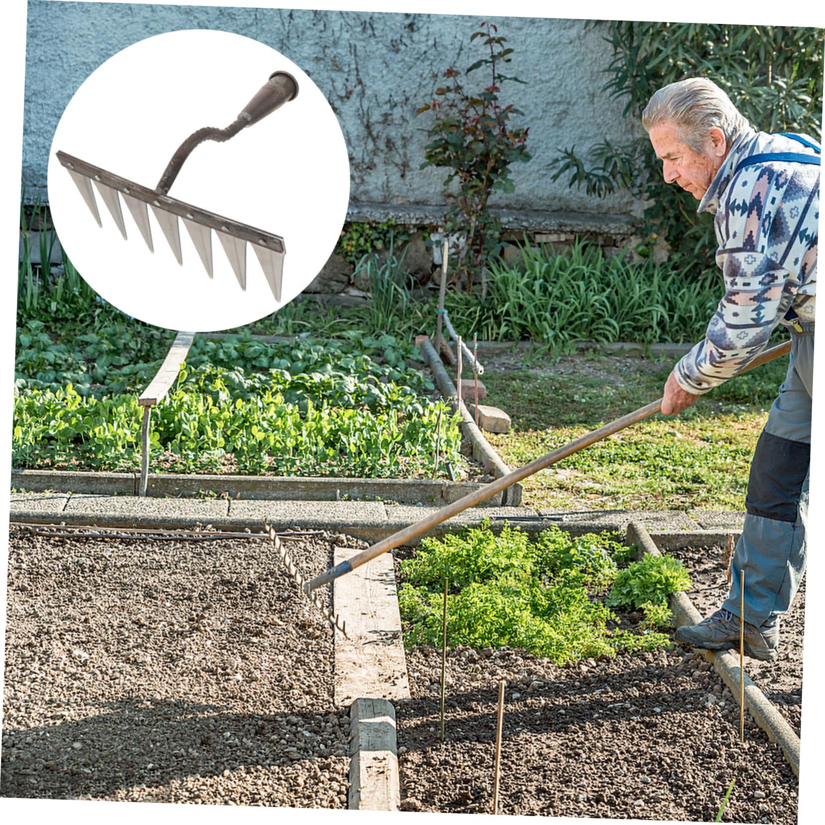Gartenrechen mit Holzgriff Leichter und Robuster Handrechen für Effektives Arbeiten im Garten zum Lockern Graben und Umpflanzen