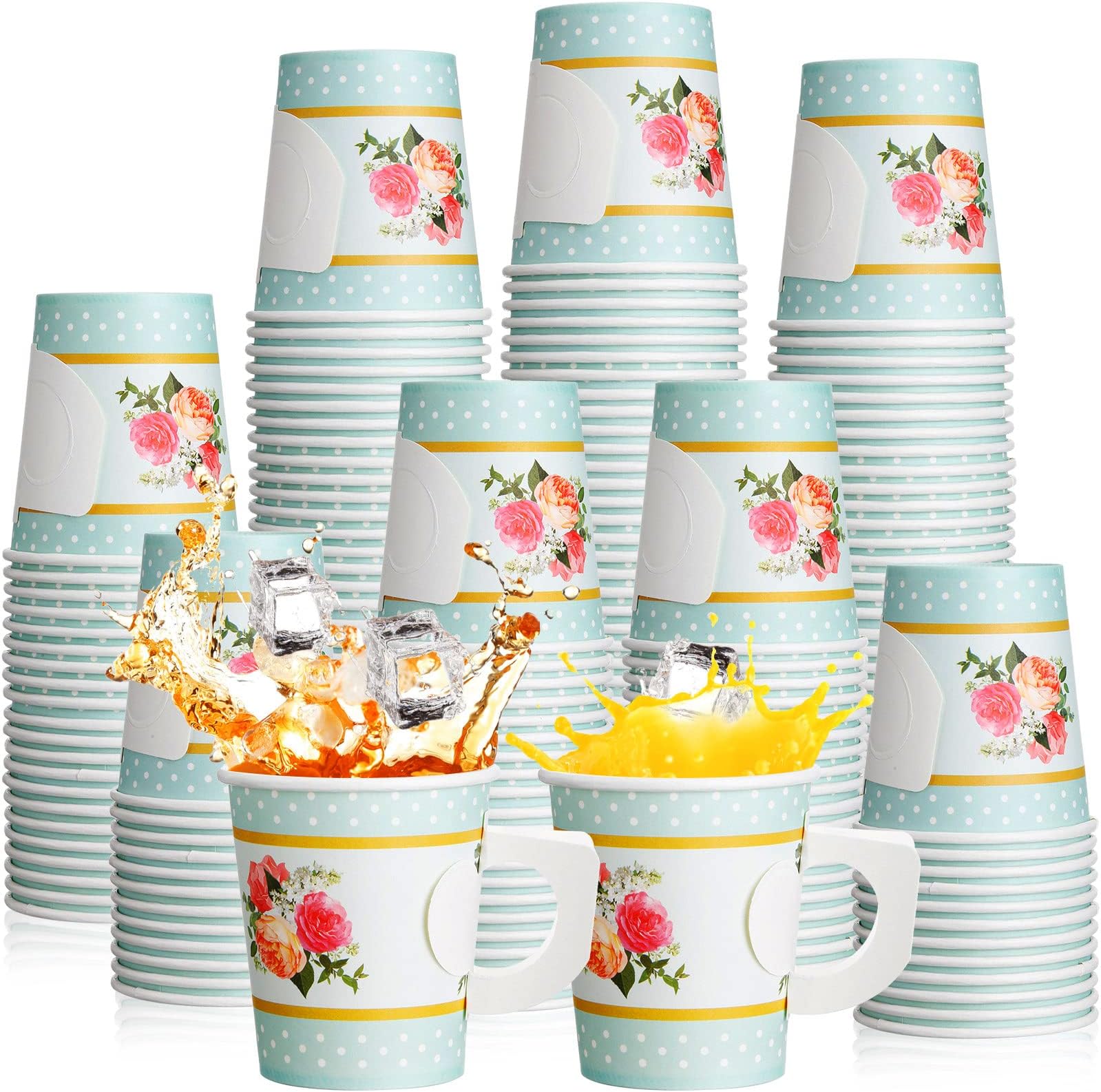 Pinkunn 160 Pcs Floral Paper Tea Cups Tea Party Decorations