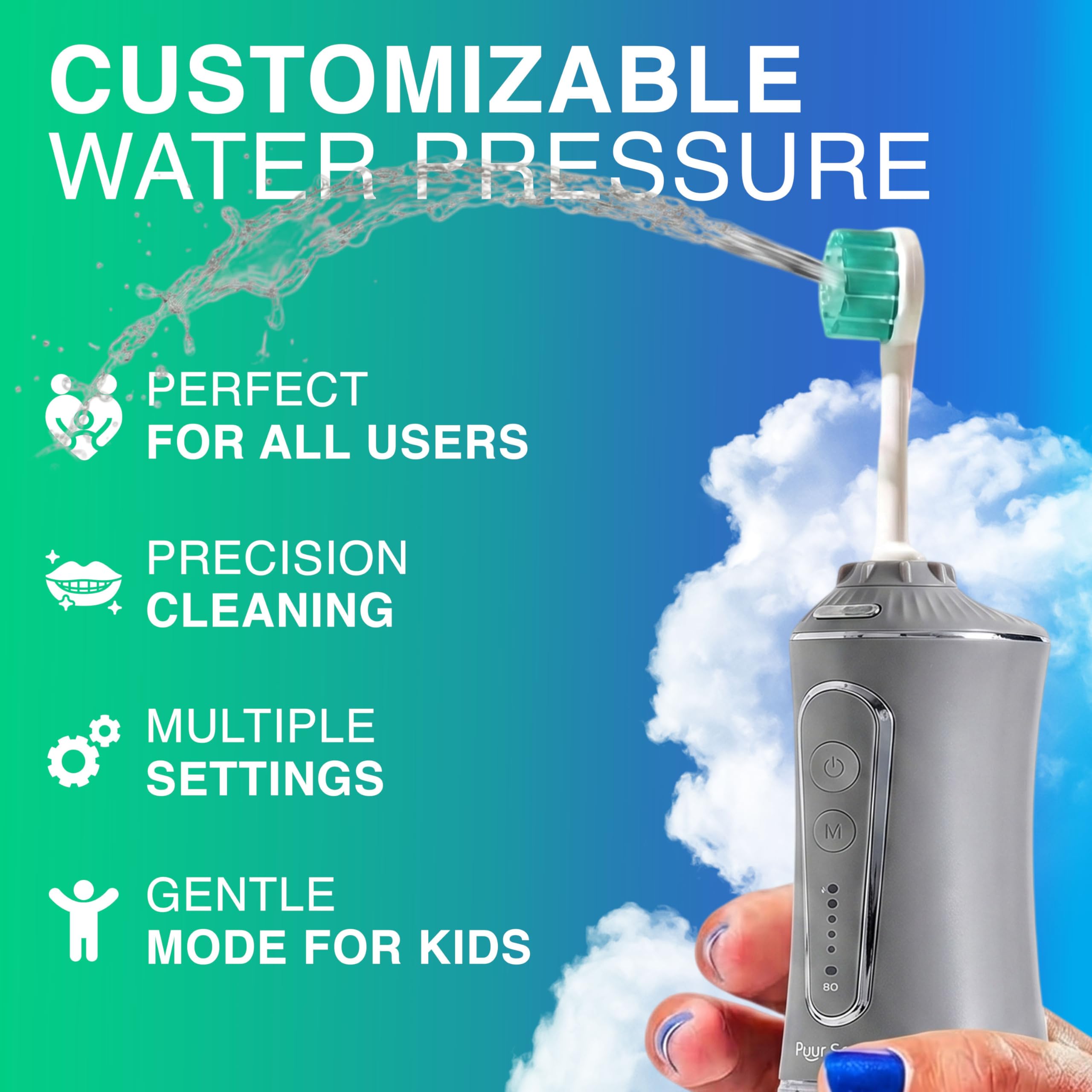 Hydropulseur professionnel – Soins dentaires avancés pour une bouche, des gencives et des dents plus saines – Irrigateur buccal étanche IPX7 | 7 embouts de rechange, facile à transporter, rechargeable