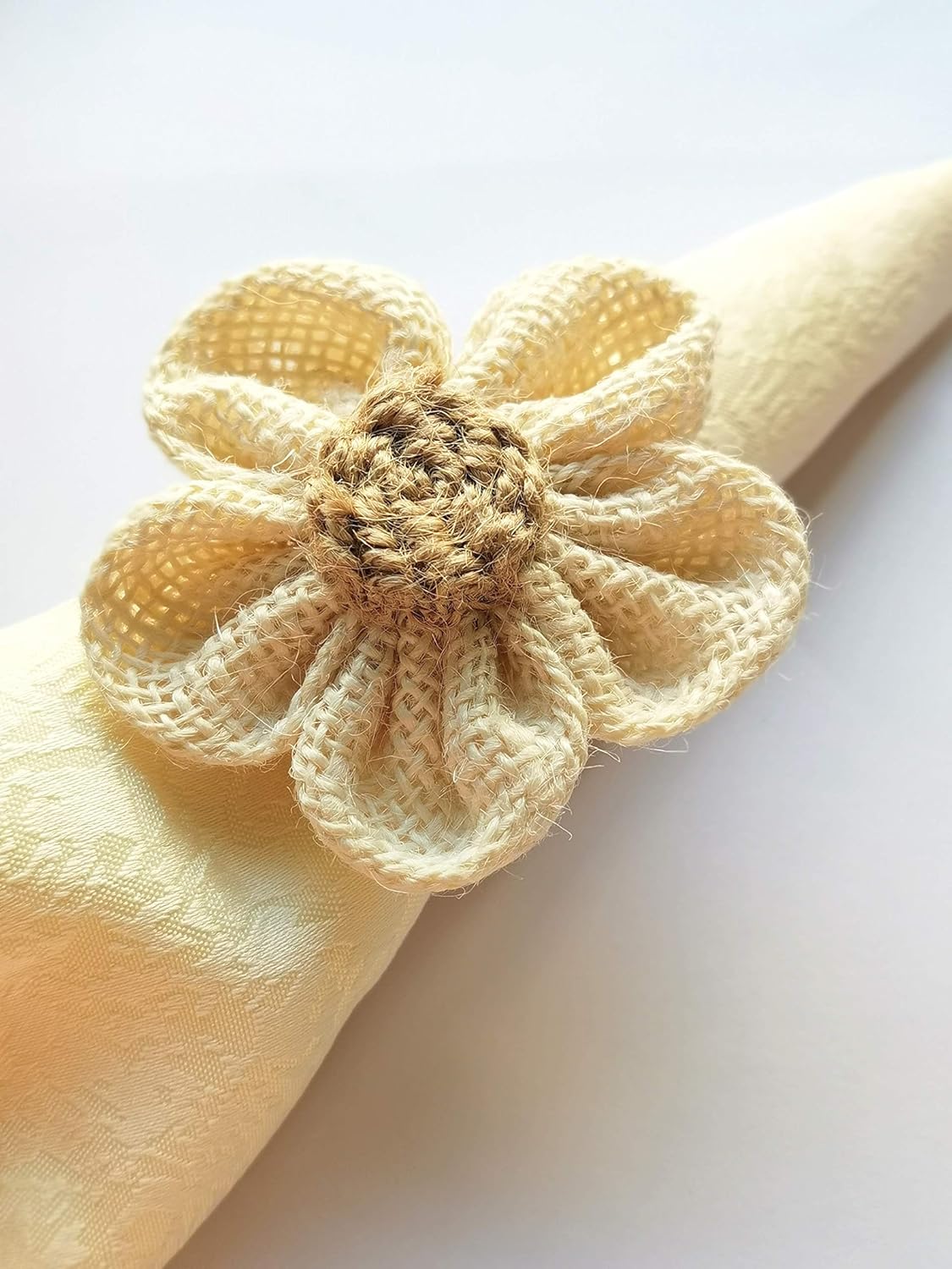 YCT White Flowers Napkin Rings for Wedding, Party, Holiday, Dinner Decor.A Set of 6. (White+Brown)