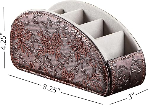 Miniatura 8 de Arniche Soporte de control remoto de cuero, organizador remoto con 5 compartimentos, mesita de noche o organizador de escritorio para TV, DVD,