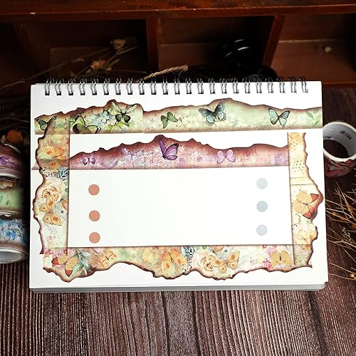 Miniatura 5 de Dizdkizd Juego de 6 rollos de cinta Washi con temática de mariposa, suministros de diario basura, cinta washi de mariposa vintage para diario,