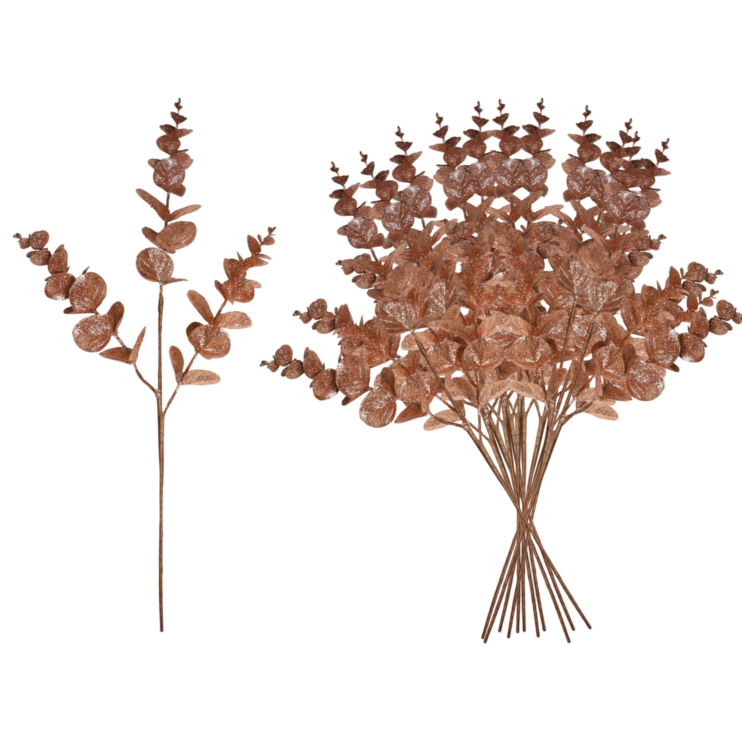 Christmas Tree Eucalyptus Stems, Artificial Picks 55cm Rose Gold 12Pcs