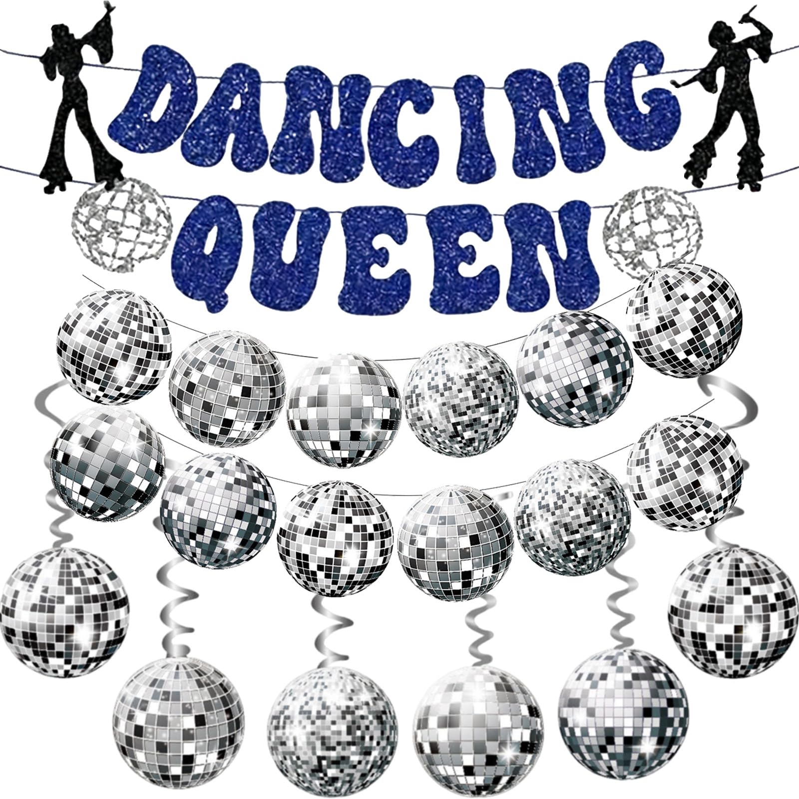 BMYUK Dancing Queen Party Decorations Glitter Disco Ball Banner Hanging Swirls for Birthday Bachelorette Party Bridal Shower Parties Supplies Set