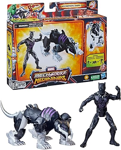 Miniatura 8 de Marvel Mecasaurios de huelga mecánica de 4 pulgadas, pantera negra con figuras de acción de garra de sable, juguetes de superhéroes para niños a