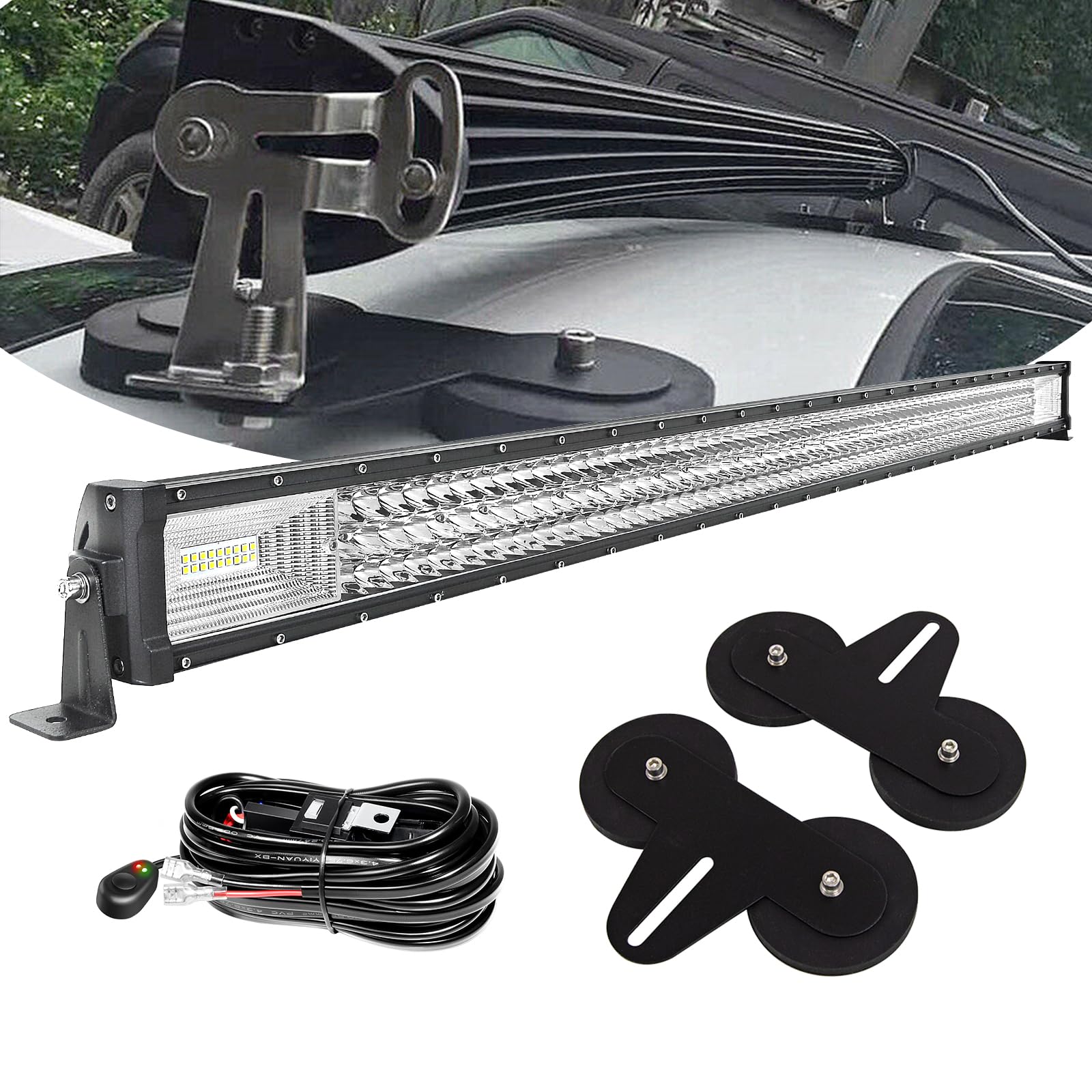 PICAA 42 Pulgadas 540W Barra LED 4x4 con Soportes de Montaje Magnético y 12V Cableado Kit, Luz de Trabajo 6000K Blanco Foco Led Coche Camión Todoterreno Barras Luminosas Led
