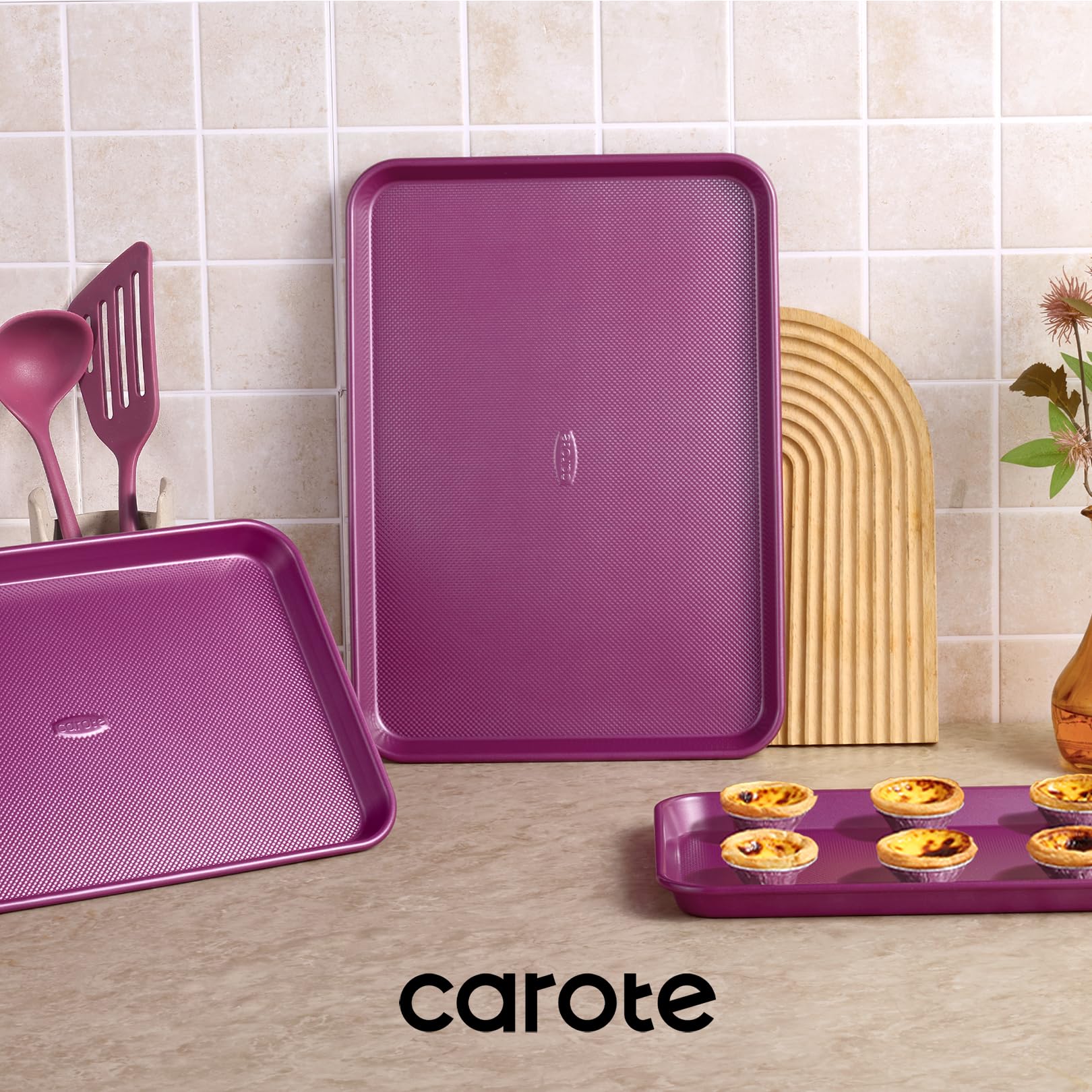 CAROTE Lot de 3 moules à pâtisserie – Ensemble de plaques de cuisson comprenant un moule de 33 cm, 38 cm, 43 cm, une feuille à biscuits pour la cuisson, violet royal