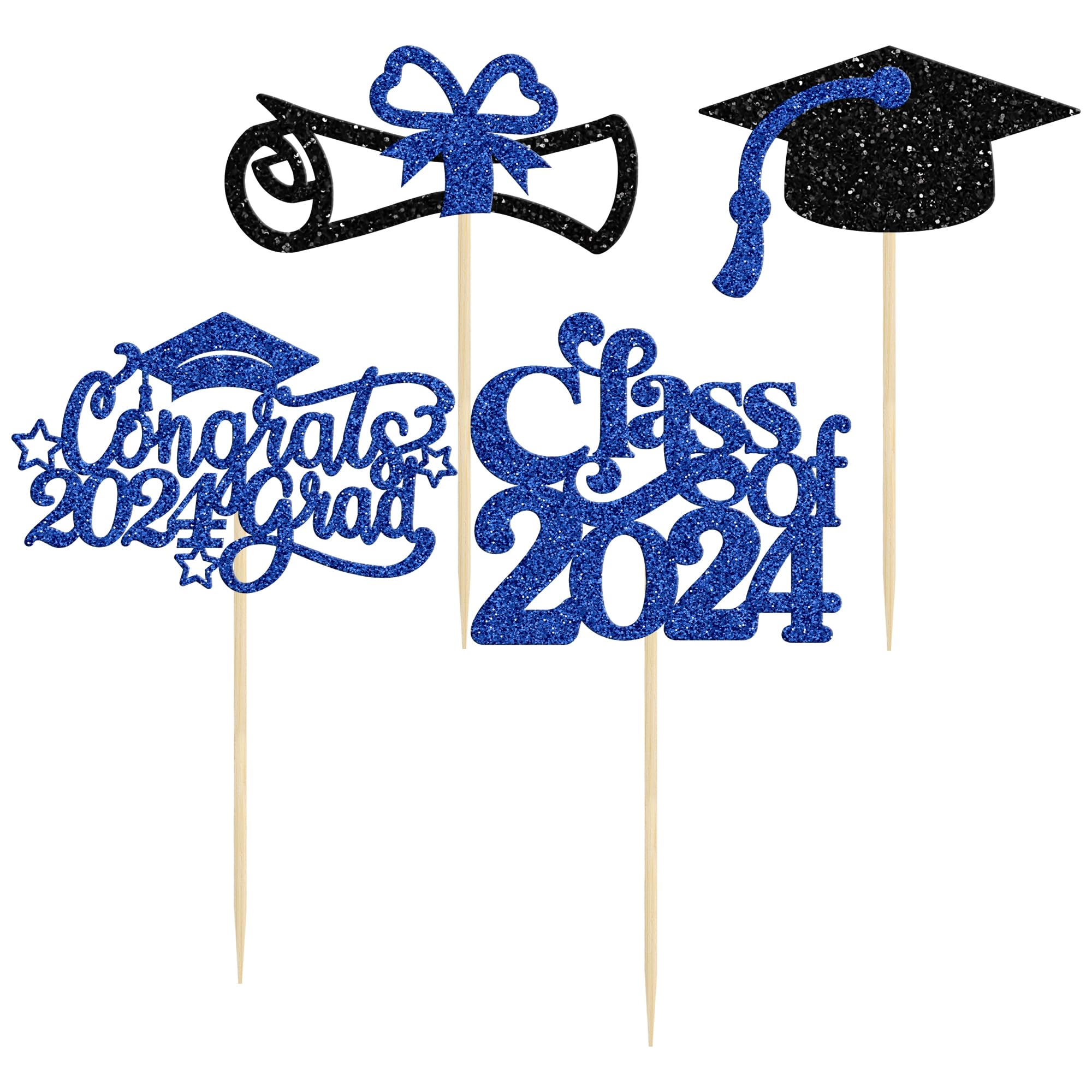 Gyufise 24Pcs 2026 Graduation Cupcake Toppers Glitter Class of 2026 Diploma 2026 Congrats Grad Cap Cupcake Picks 2026 Graduation Theme Party Cake Decorations Supplies Blue - Image 3