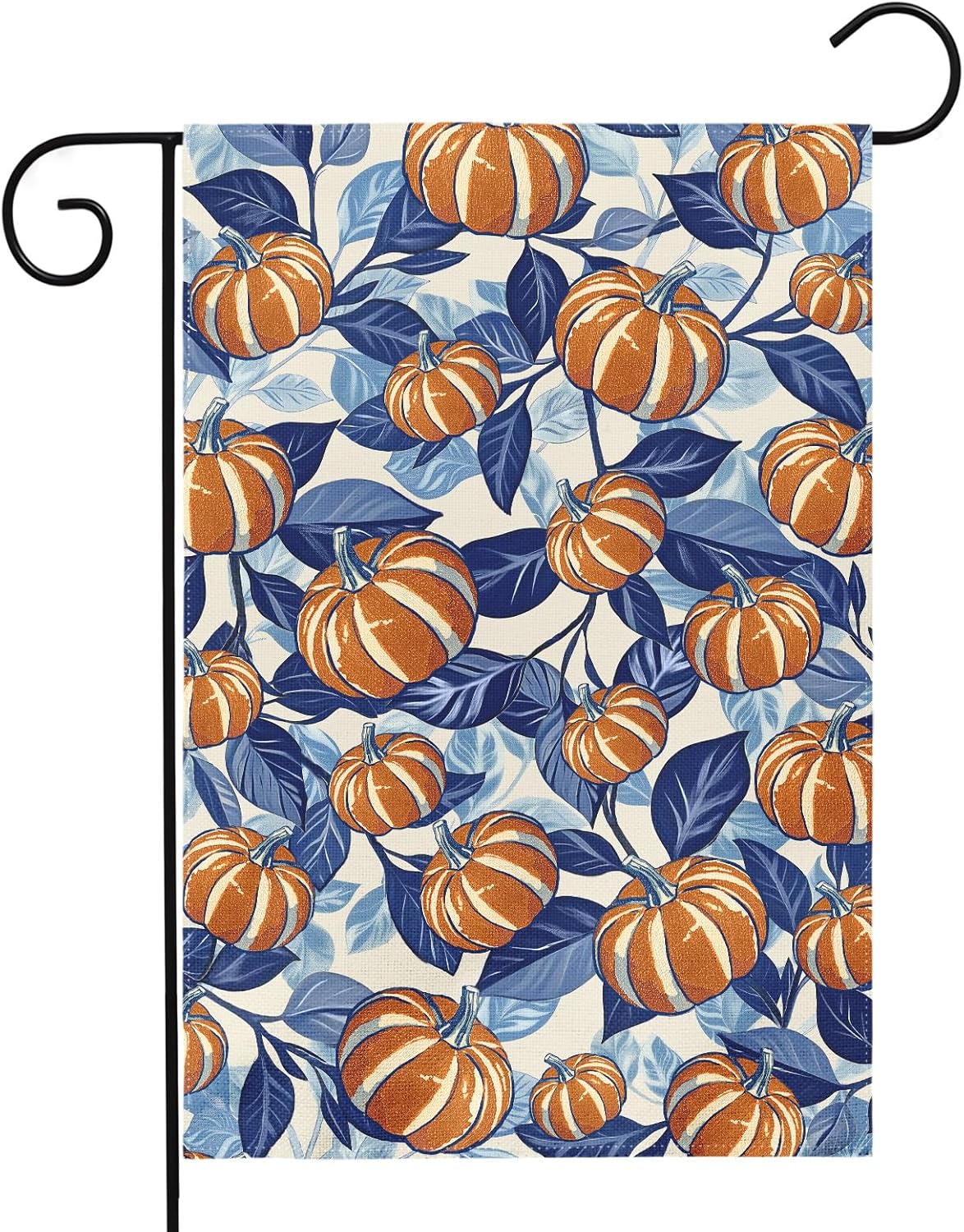 Blue Burnt Orange Fall Thanksgiving Garden Flag 12x18 Inch Autumn Pumpkin Leaf Harvest Theme Print Holiday Decorative Yard Flags for Outside Double Sided Outdoor Home Farmhouse Decoration Porch Decor Blue Burnt Orange Garden Size-12x18"