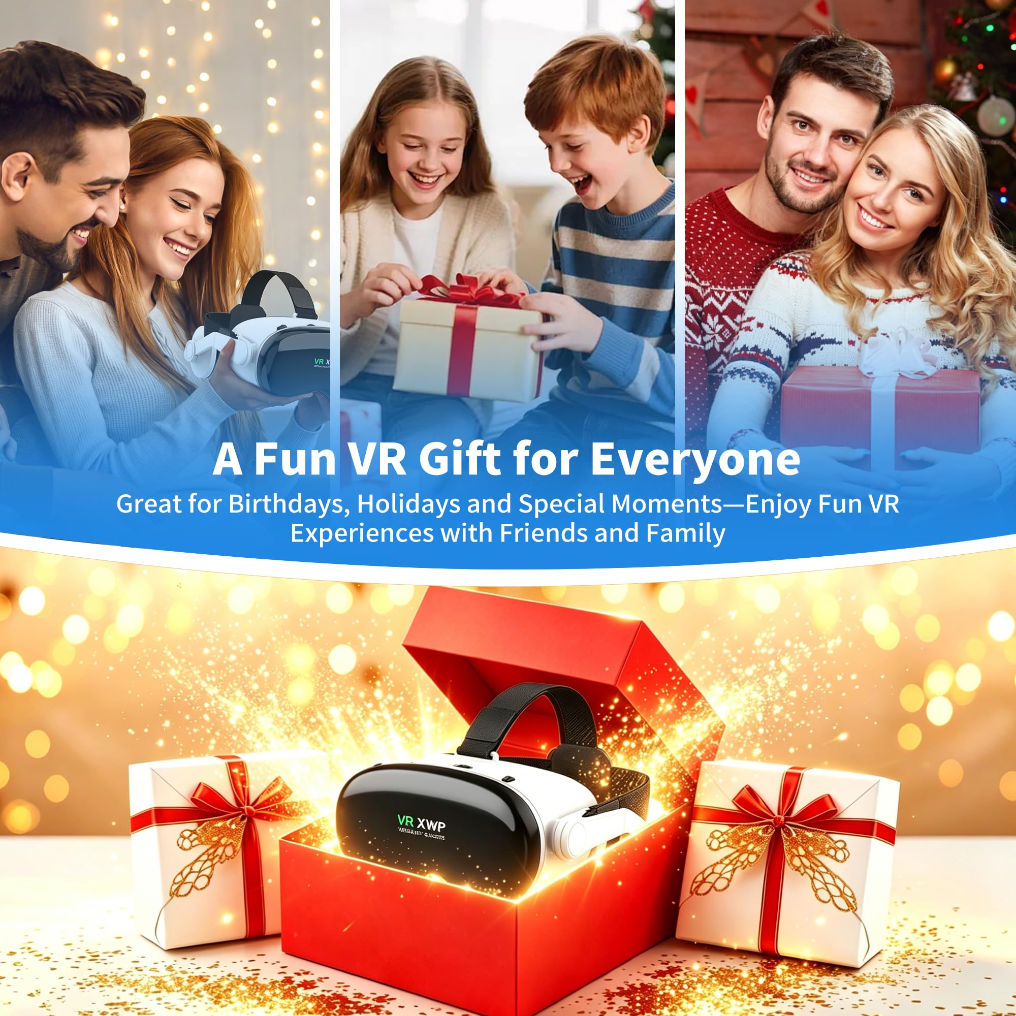 XWP Visore VR, Occhiali Per Realtà Virtuale 3D Con Cuffie, Per Film E Giochi, Compatibili Con Iphone & Android (4,7–7,0"), Con Lente Hd Anti Luce Blu, Regalo Di Compleanno Per Bambini E Famiglia