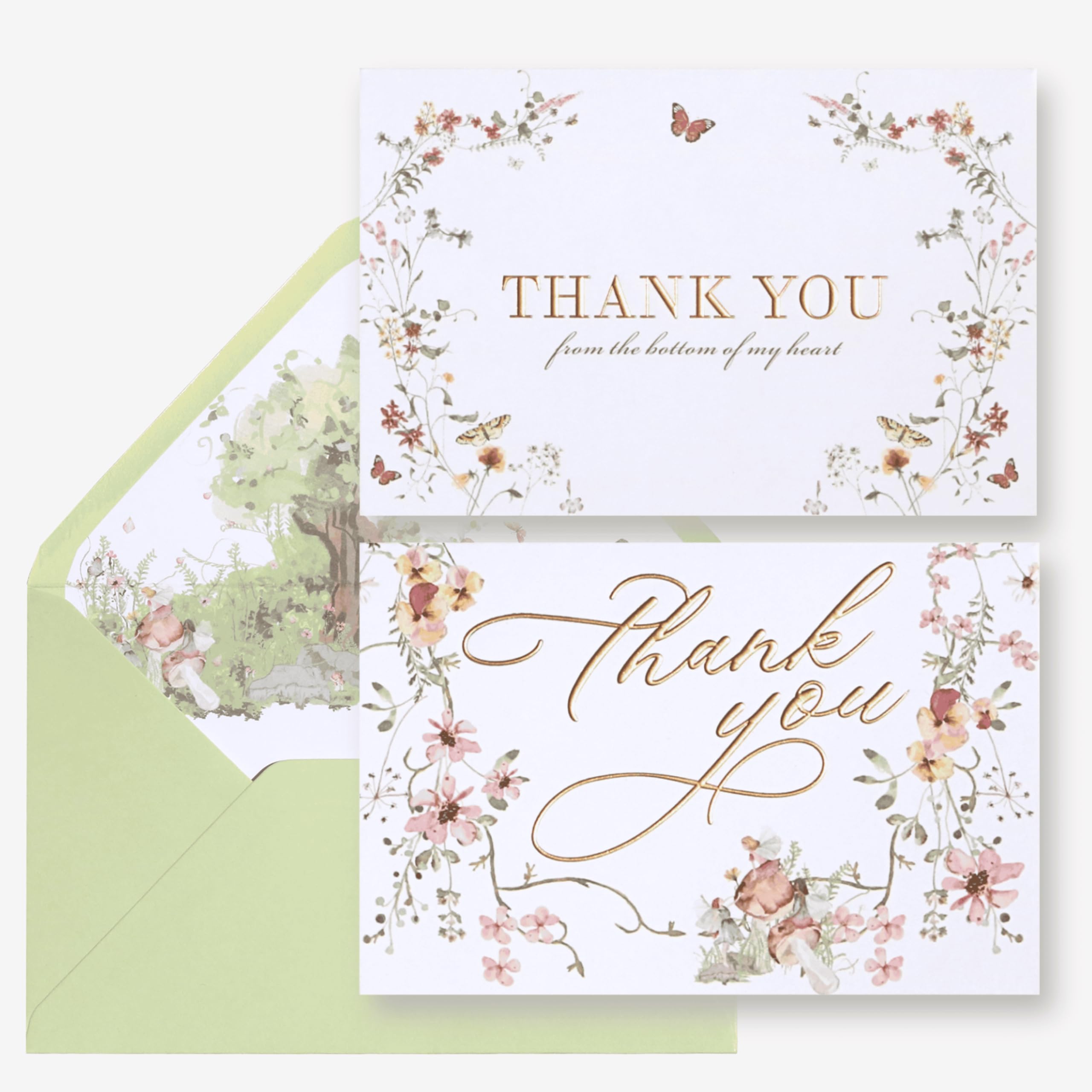 NUOERP Blank Thank You Cards With Envelopes, 30 Pack - 2 Elegant Floral Foil Wedding Thank You Cards With Envelopes - For Baby Shower, Graduation &