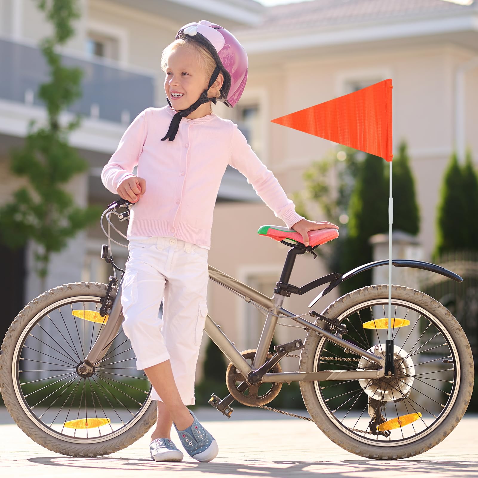 Bandiera per bicicletta triangolare regolabile con 12 fogli per valigie tende roulotte
