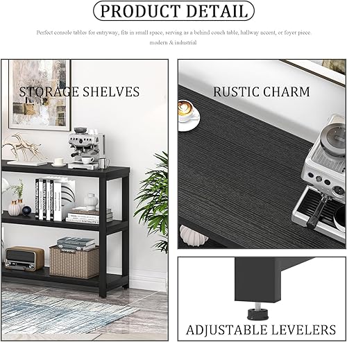 Miniatura 6 de EXCEFUR Mesa de entrada industrial, mesa consola de 3 niveles para sala de estar, mesa de sofá de madera para pasillo detrás del sofá (47 pulgadas,