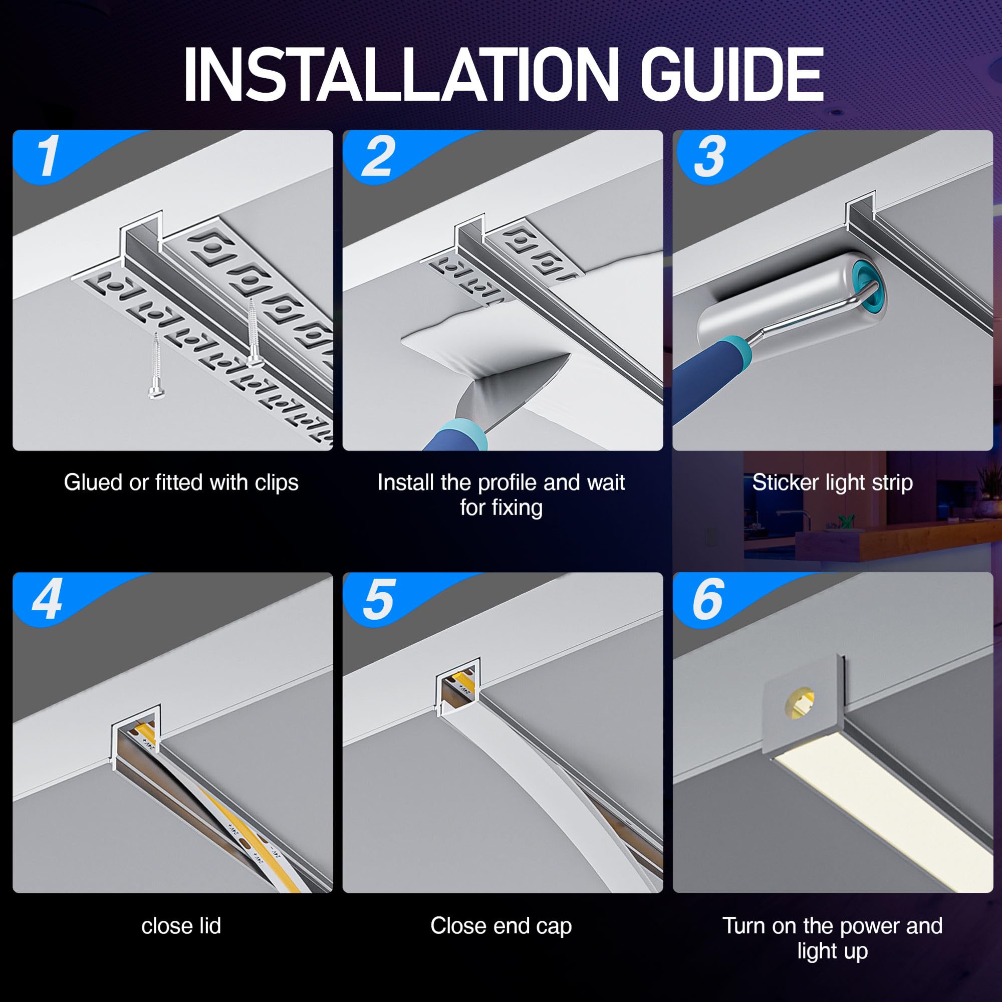 10 perfiles LED para paneles de yeso de 2 m, perfil de montaje de aluminio 2000 × 55,5 × 14,9 mm, apto para tiras LED de hasta 12 mm, perfil de aluminio LED para líneas de luz creativas en pared y