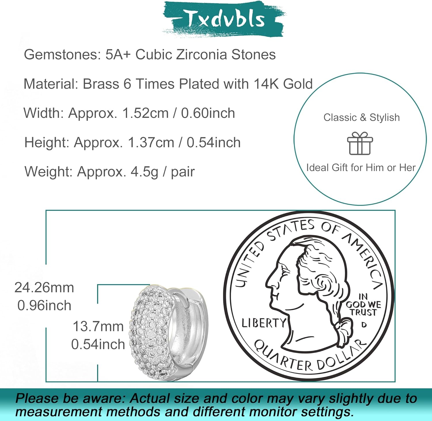 Hoop Earrings for Men | 14K Gold Plated Cartilage Huggie Earrings, Hypoallergenic Lightweight CZ Inlaid for Sensitive Ears - Image 5