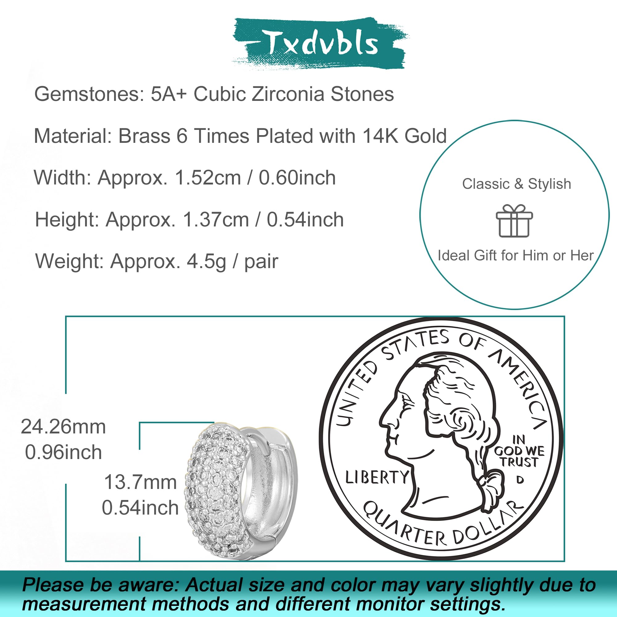 Pendientes de aro de oro con circonita cúbica para cartílago para hombre, chapados en plata de 14 quilates, hipoalergénicos, para hombre