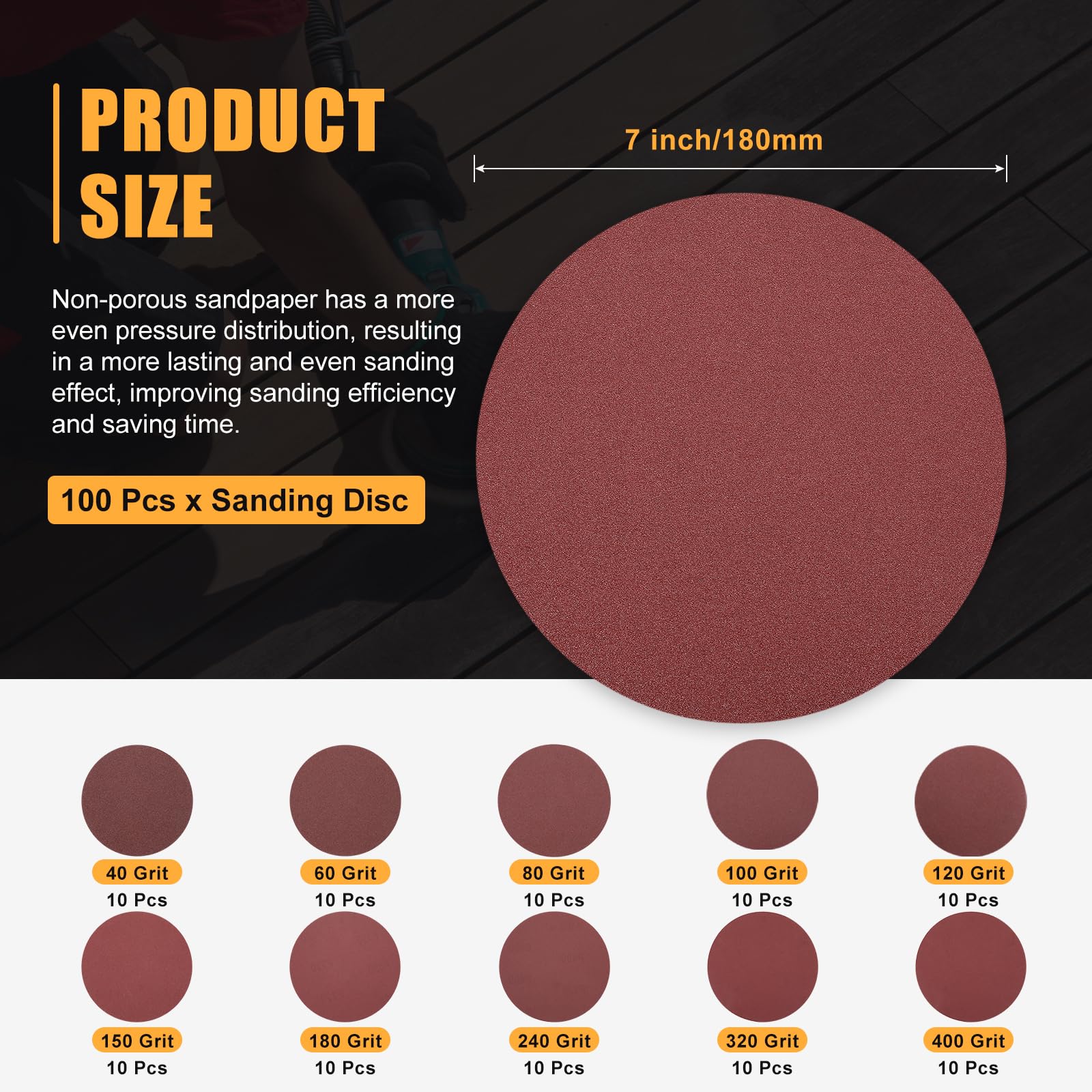 CoCud 50 Pcs 180mm 7 Inch Sanding Disc 40/60/80/100/120/150/180/240/320/400 Grit Round Hook and Loop Sandpaper for Random Orbital Sander Automotive Car - Image 2