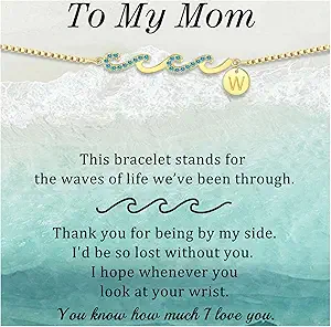 Dainty Gold Bracelet with Initials, Gifts for Women Initial Bracelets for Women Mom Gift Teen Gifts Trendy Stuff Wave Bracelet Grandma Graduation Gifts for Her 2025 Daughter Friend Letter A-Z Birthday Christmas Jewelry