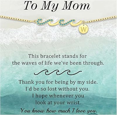 Dainty Gold Bracelet with Initials, Gifts for Women Initial Bracelets for Women Mom Gift Teen Gifts Trendy Stuff Wave Bracelet Grandma Graduation Gifts for Her 2025 Daughter Friend Letter A-Z Birthday Christmas Jewelry