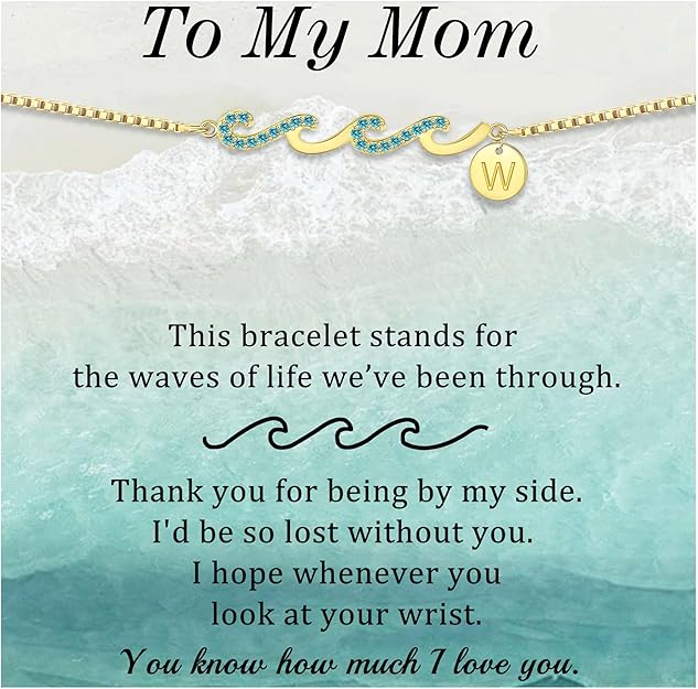 Dainty Gold Bracelet with Initials, Gifts for Women Initial Bracelets for Women Mom Gift Teen Gifts Trendy Stuff Wave Bracelet Grandma Graduation Gifts for Her 2025 Daughter Friend Letter A-Z Birthday Christmas Jewelry