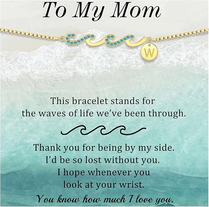 Dainty Gold Bracelet with Initials, Gifts for Women Initial Bracelets for Women Mom Gift Teen Gifts Trendy Stuff Wave Bracelet Grandma Graduation Gifts for Her 2025 Daughter Friend Letter A-Z Birthday Christmas Jewelry