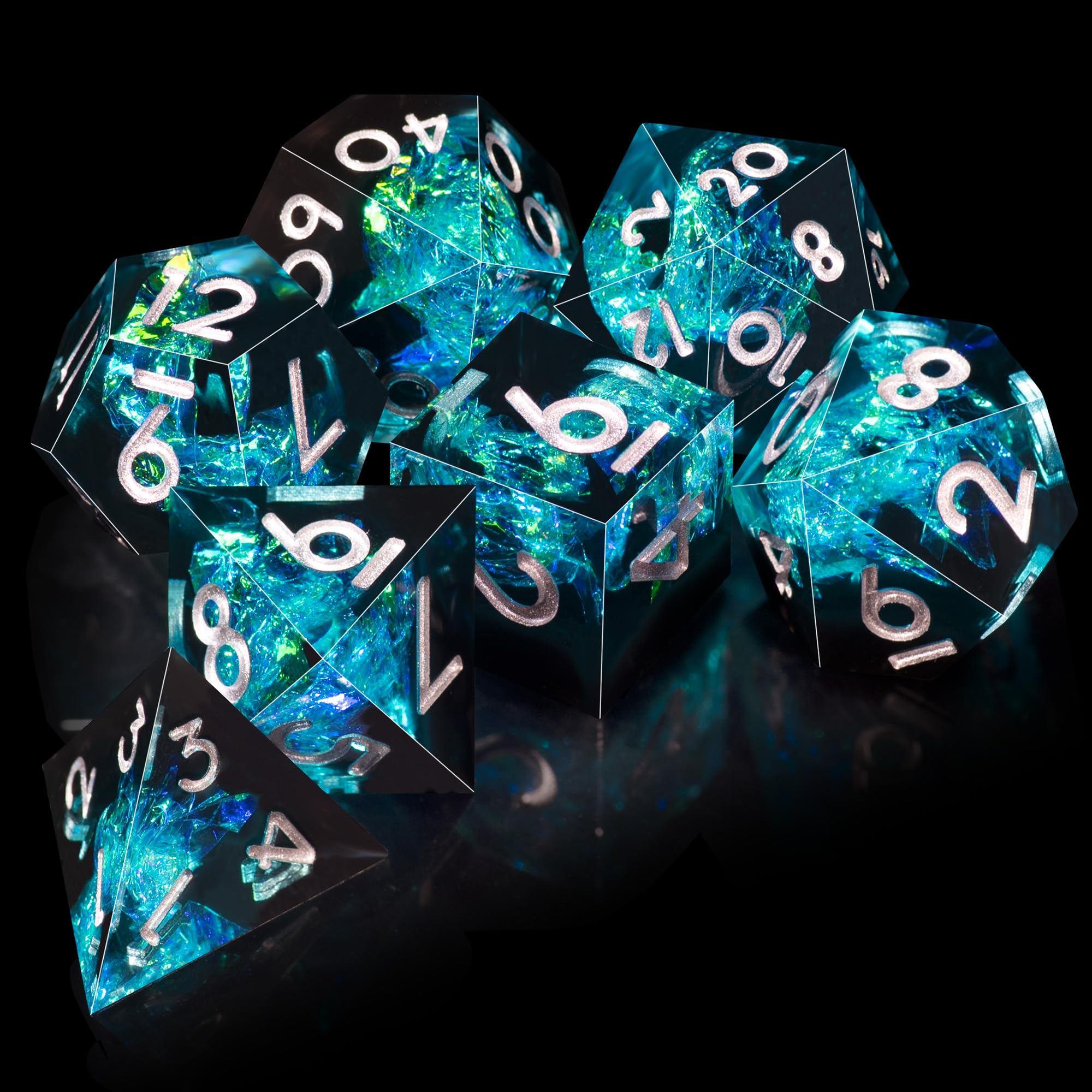 SIQUK 7 Pezzi Set Dadi D&D Dadi da Gioco Poliedrici 7-Die DND Dice D4 D6 D8 D10 D12 D20 D% per DND RPG MTG Dungeon and Dragons (Nero&Blu, Argento) - 4